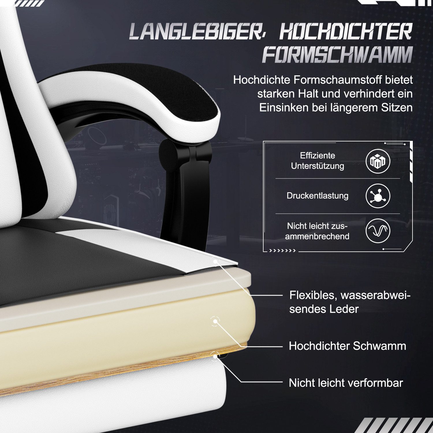 Adormii Gaming-Stuhl Gaming Stuhl ergonomisch Gaming Chair Bürostuhl verstellbare (Gaming Stuhl mit verstellbaren Lendenkissen, Armlehne und Kopfstütze, Gamer S – Bild 5 von 5