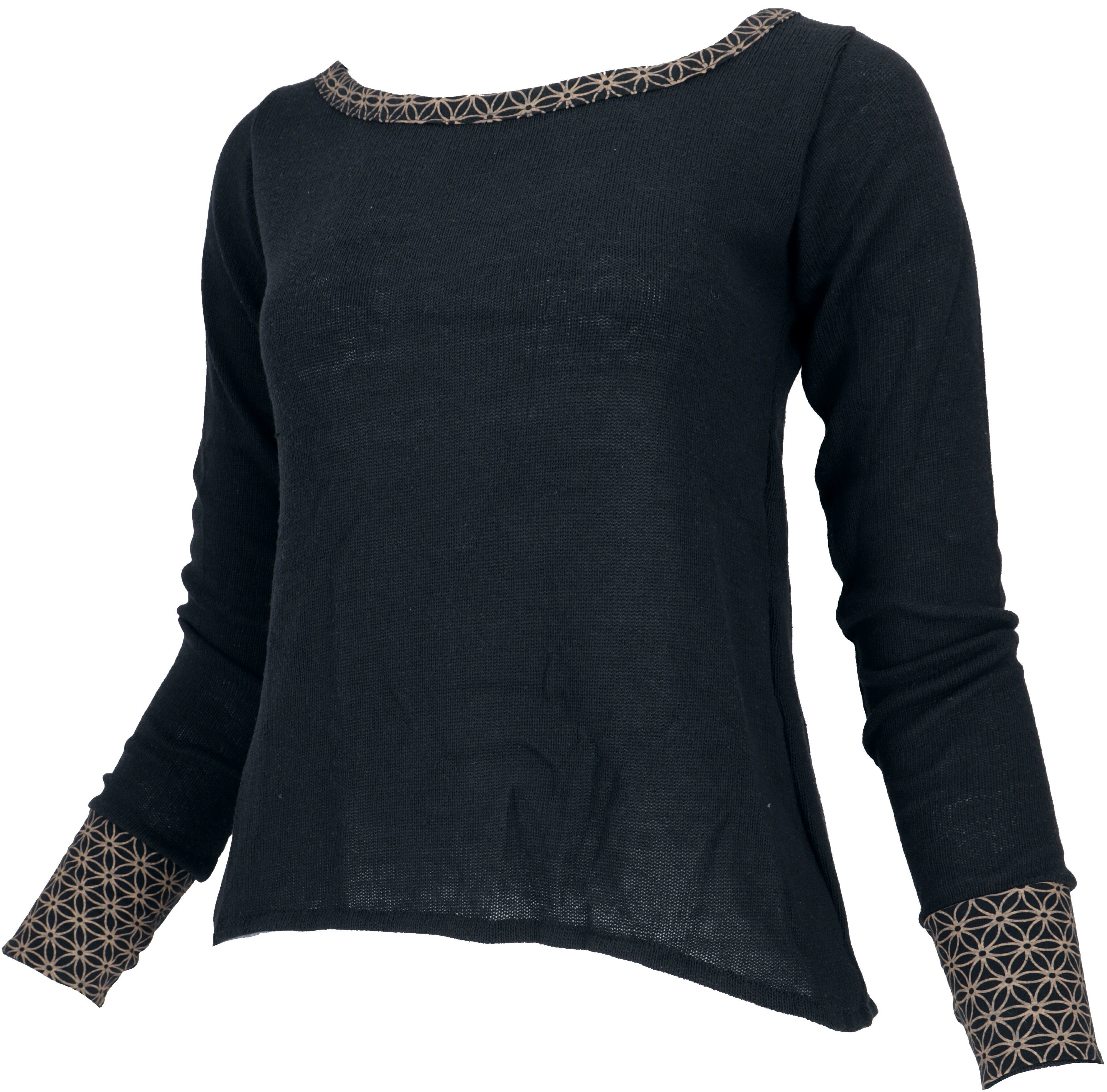 schwarz Bekleidung Guru-Shop Psytrance Shirt, Longsleeve Feinstrick alternative mit.. Langarmshirt