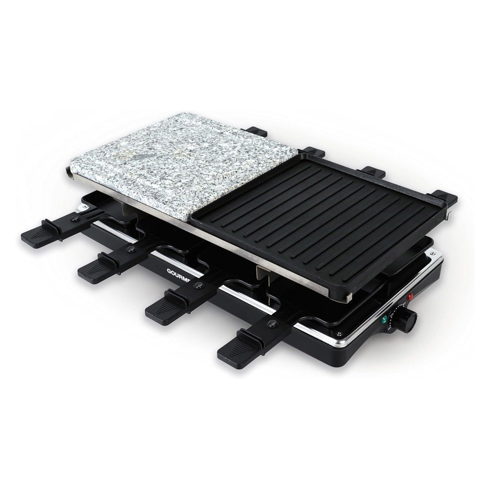 GOURMETmaxx Raclette Raclettegrill 1400W 8 Personen Tischgrill Grillplatte, 8 Raclettepfännchen, 1400 W, mit Stein und Aluminiumplatte