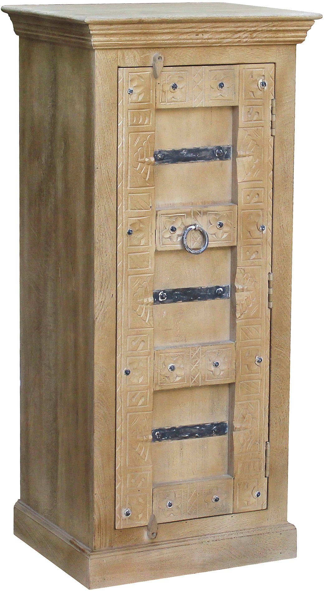 SIT Highboard Daipur Kommode, geschnitzte Verzierungen, schmale Kommode mit 1 Tür
