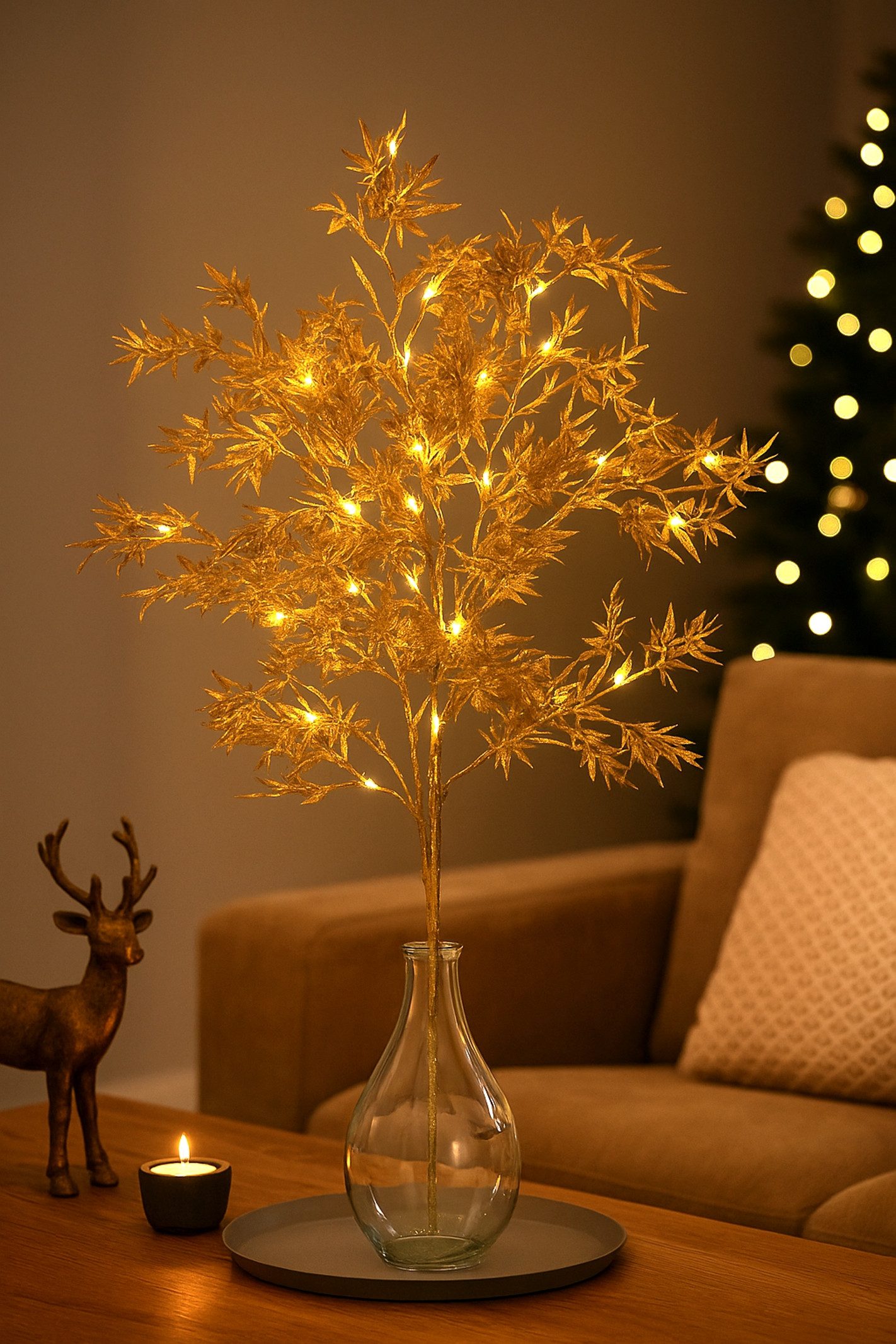 Kunstzweig LED-Dekozweig Ahorn, I.GE.A., Höhe 95 cm, Batteriebetrieben Zweig mit Timer Warmweiß Herbstliche Kunstblume