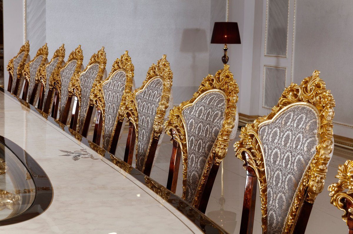 Esszimmerstühle / Set Gold - Palast Möbel Grau - / & Barockstil Barock Möbel Weiß Esszimmer-Set Schloss Barock Esstisch Esszimmer Hotel im 1 / - 22 Luxus Barock - Braun - Casa Möbel Möbel Luxus Padrino