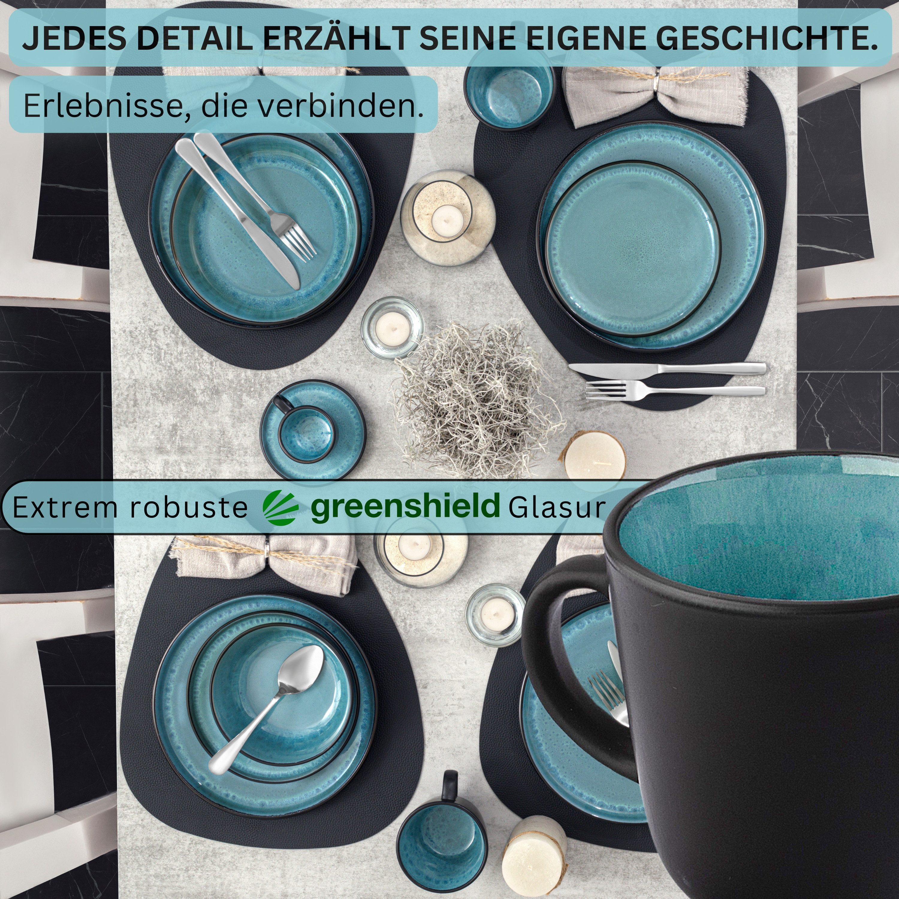 SÄNGER Becher Granada, 6-tlg., Steingut, 6 tlg. Kaffeebecher Set, 430 ml, Handmade, Blau, VALUE COLLECTION