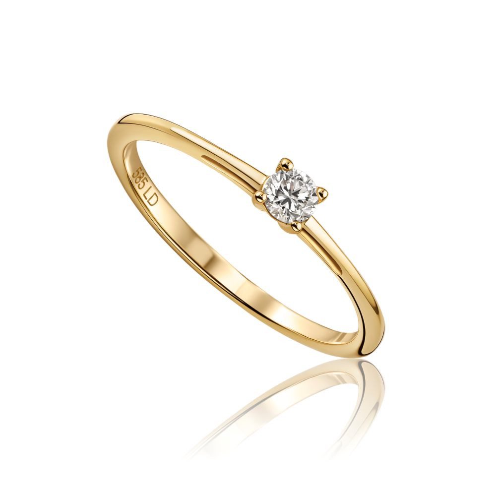 Miore Solitärring LD4015R-16R - Damen 14K (585) Gelbgold mit Diamant 0,10 oder 0,16 ct, 4-Krappenfassung - Echtgold
