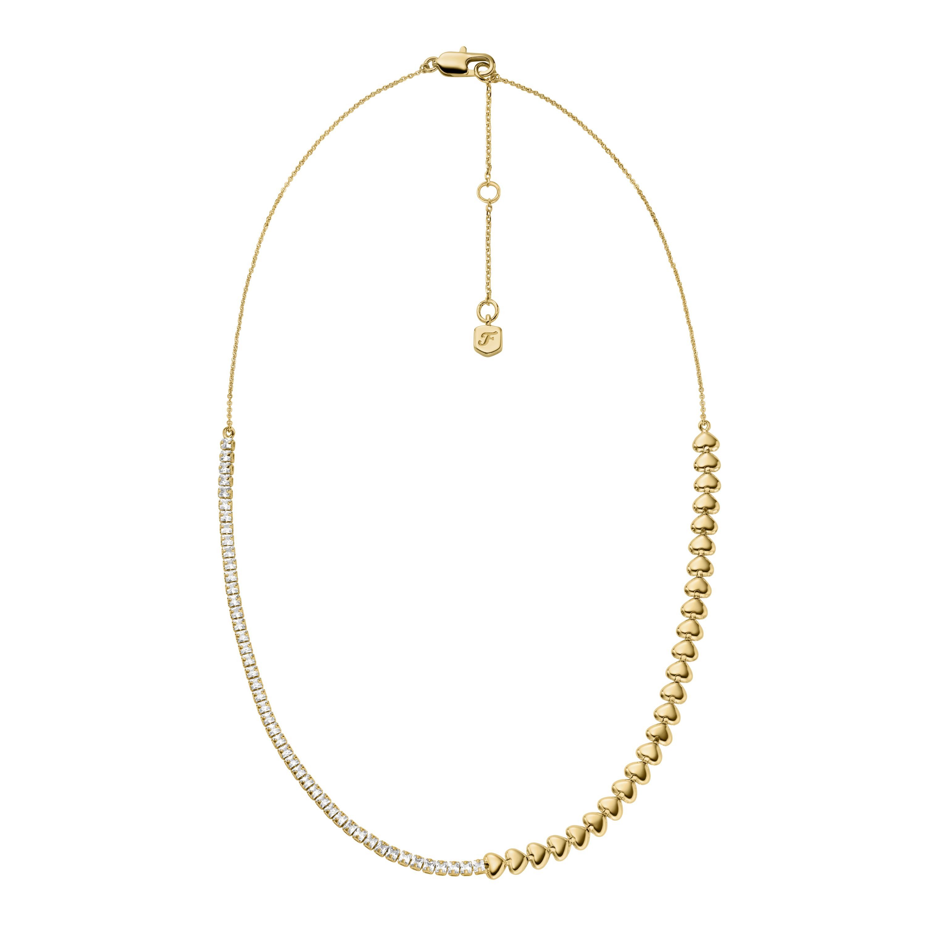 Fossil Kette ohne Anhänger Schmuck Geschenk Metall SUTTON Herzen, mit Zirkonia (synth)