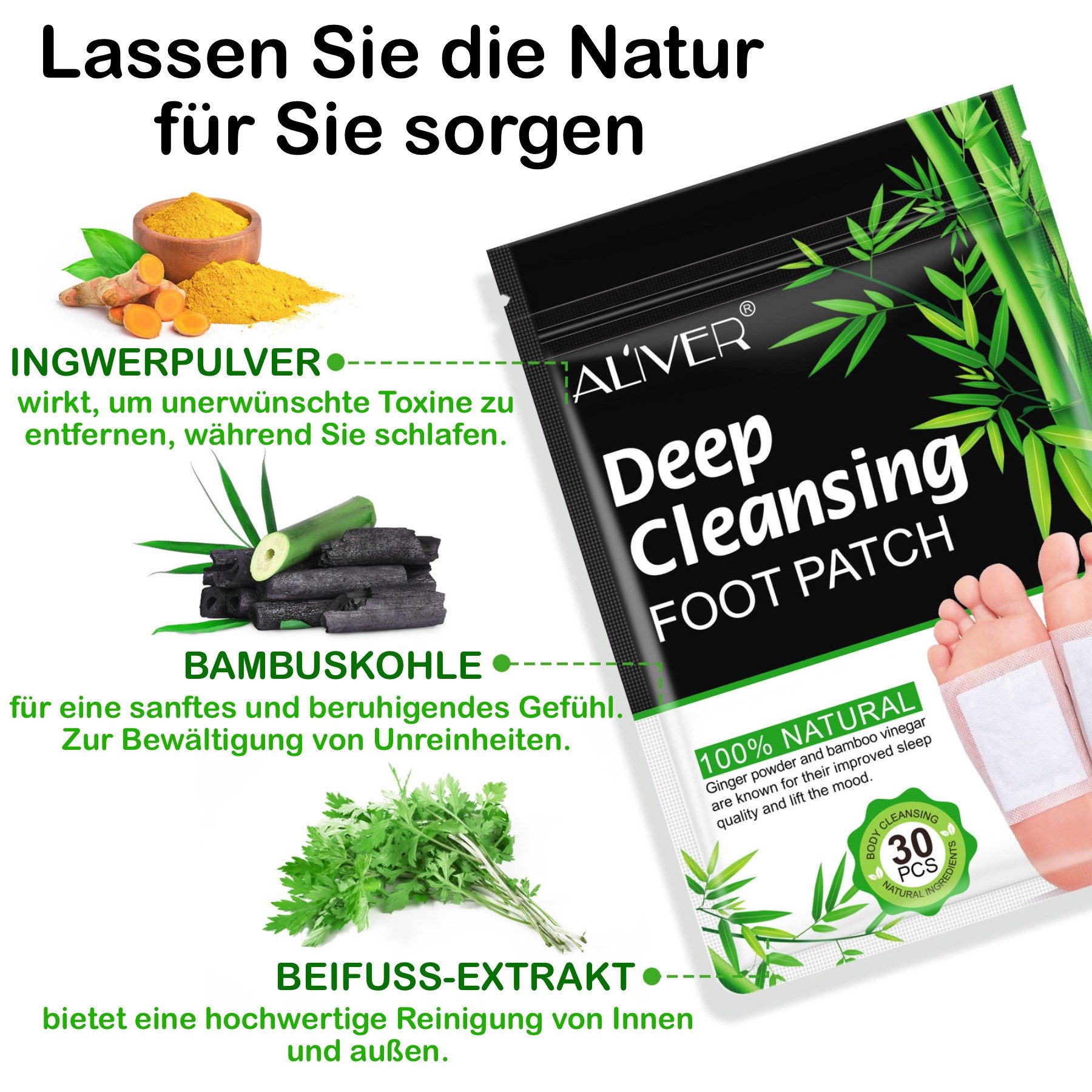 ALIVER Fußmaske Fußpflaster Fußpflege Entgiftungspflaster mit Bambusessig Aliver, 1-tlg., Entgiftungspflaster