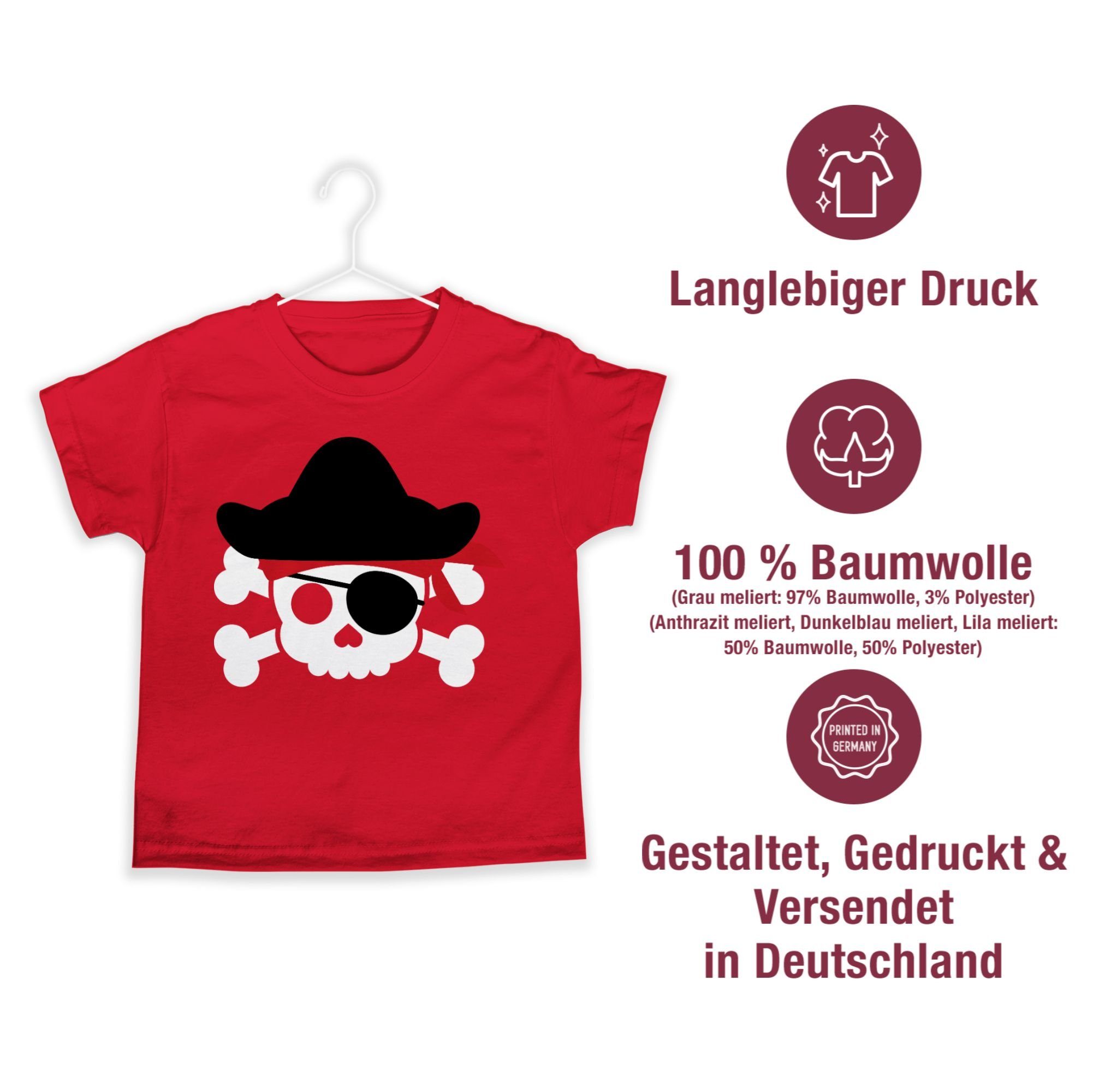 Pirat T-Shirt Piratenkostüm & Rot Piratenkopf Fasching Geburtstags - Karneval Kostüm 2 Totenkopf Shirtracer Piraten