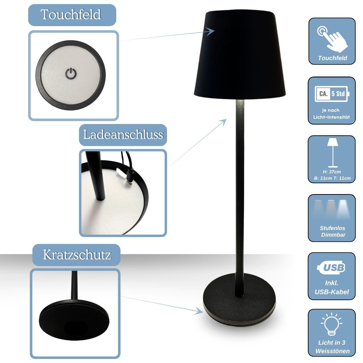 Bada Bing LED Tischleuchte Touchlampe 37cm günstig online kaufen