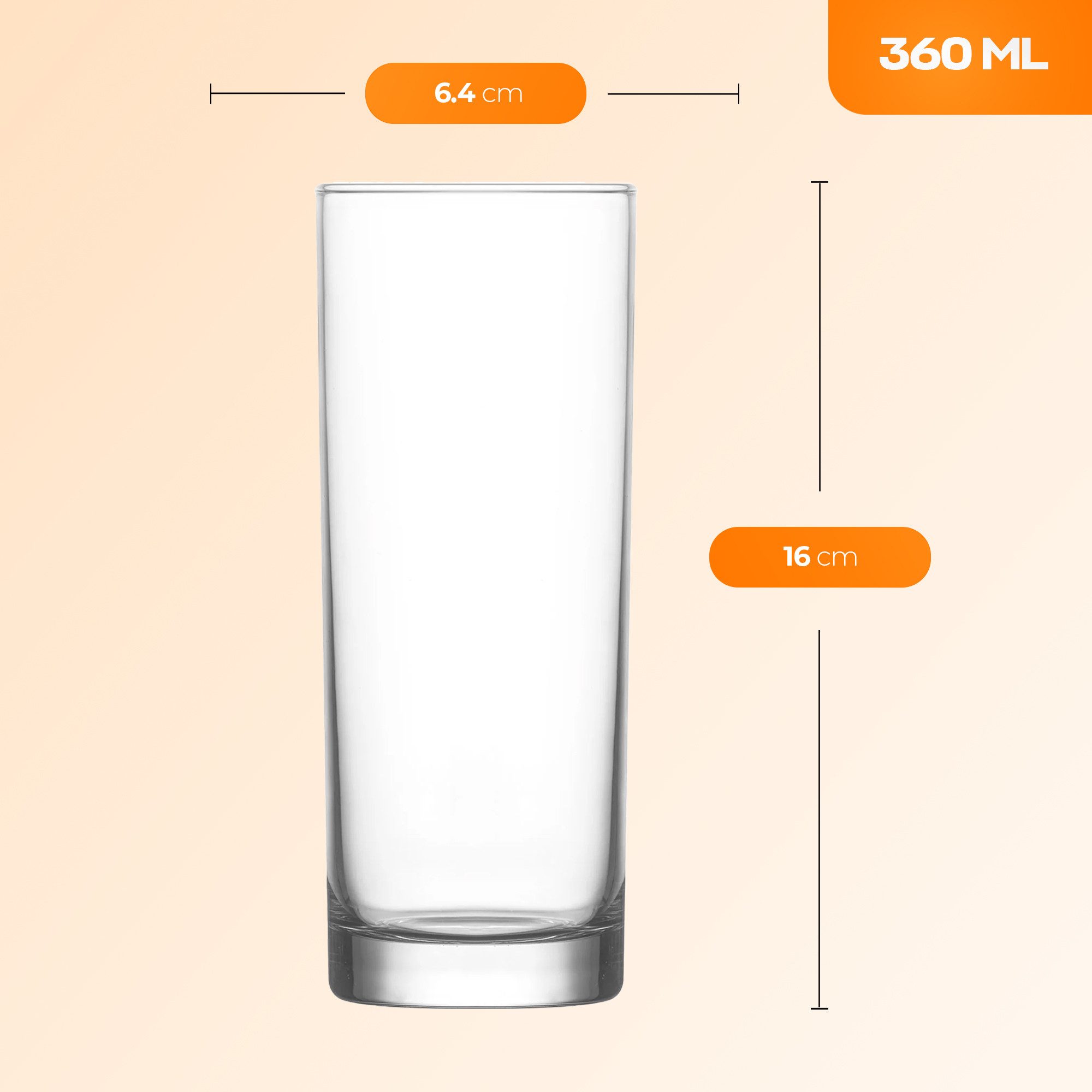 LAV Gläser-Set Liberty Longdrinkglas, 6-tlg., Glas, 6er Set, 360ml, ideal für Longdrinks, Wasser, Softdrinks, Säfte