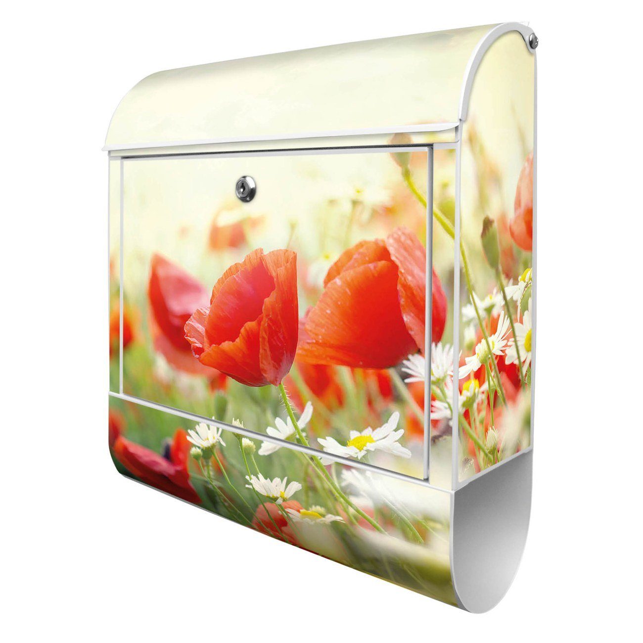 x Wandbriefkasten 47 witterungsbeständig, weiß pulverbeschichtet, Stahl Mohn banjado Kamille mit x 14cm (Wandbriefkasten Zeitungsfach), 39 Und