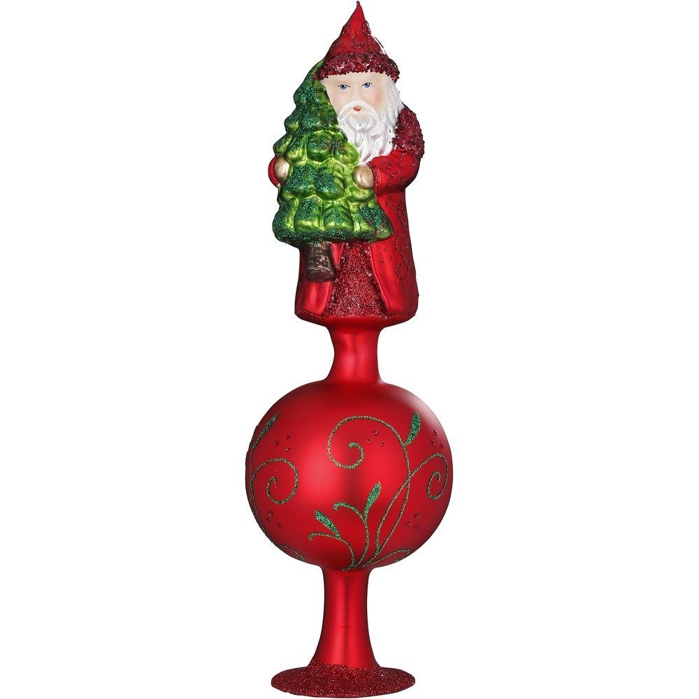 INGE-GLAS® Christbaumspitze, Christbaumspitze Glas Weihnachtsmann mit Tannenbaum 25,5cm Rot matt