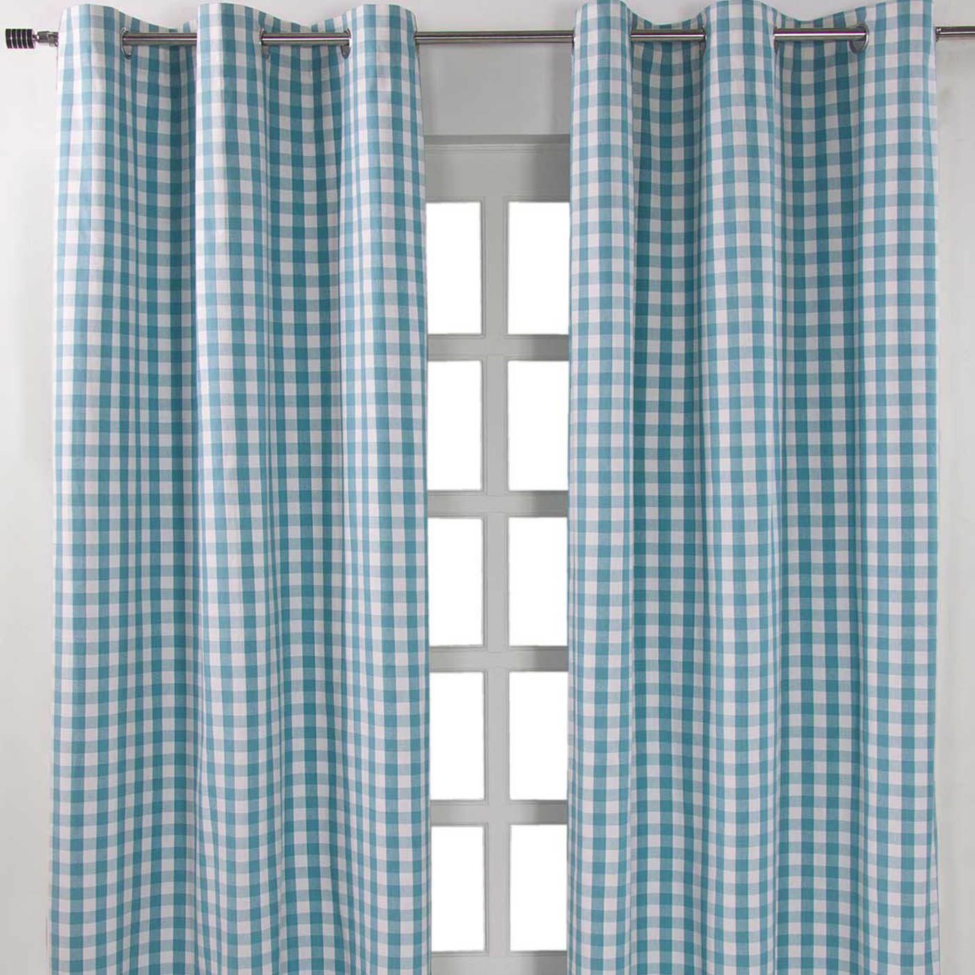 Homescapes Gardine Blau karierter Ösenvorhang im 2er Pack, B 137 cm x L 117 günstig online kaufen