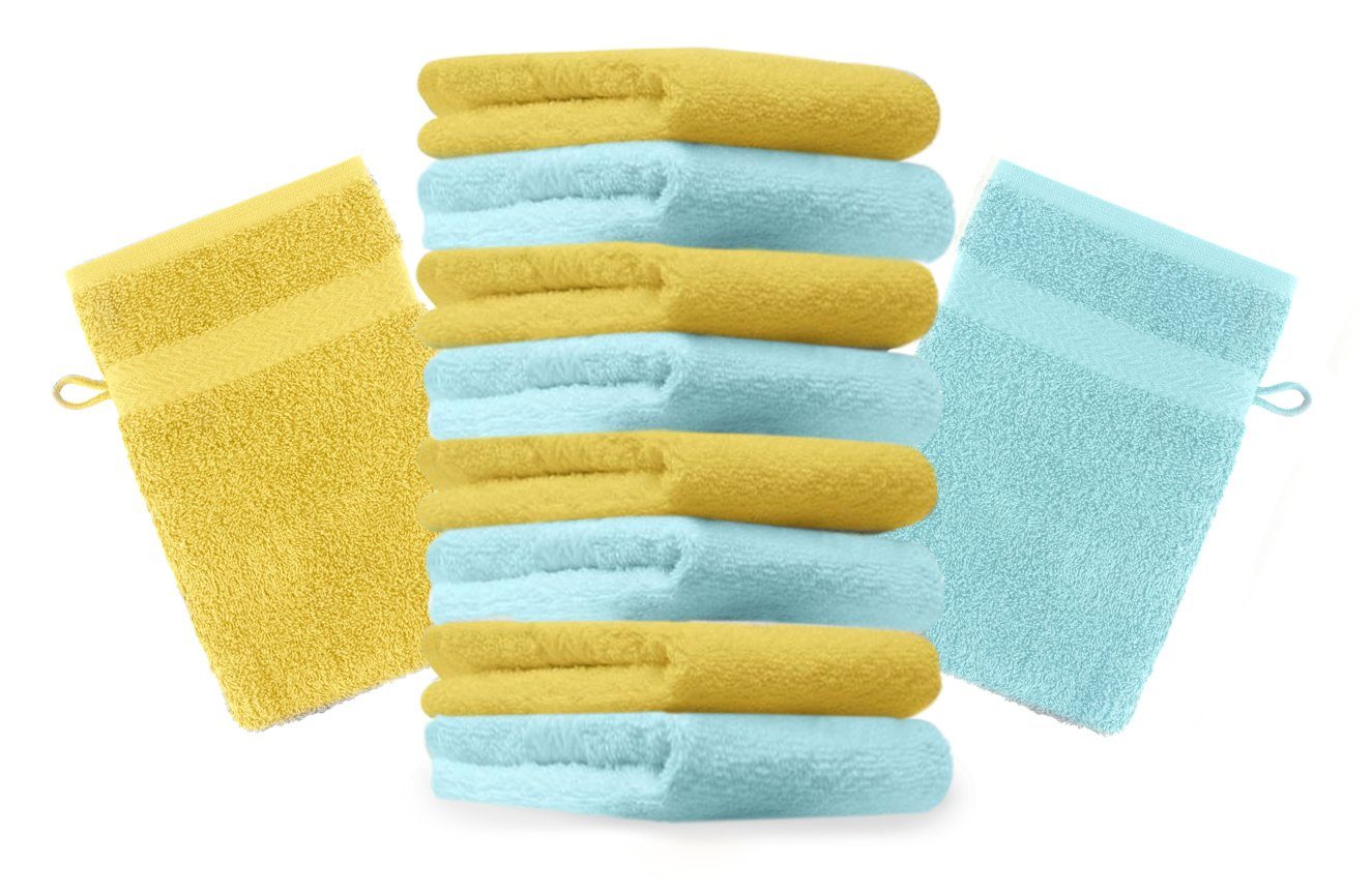 Betz Waschhandschuh 10 Stück Waschhandschuhe Premium 100% Baumwolle Waschlappen Set 16x21 cm Farbe gelb und türkis (10-tlg)