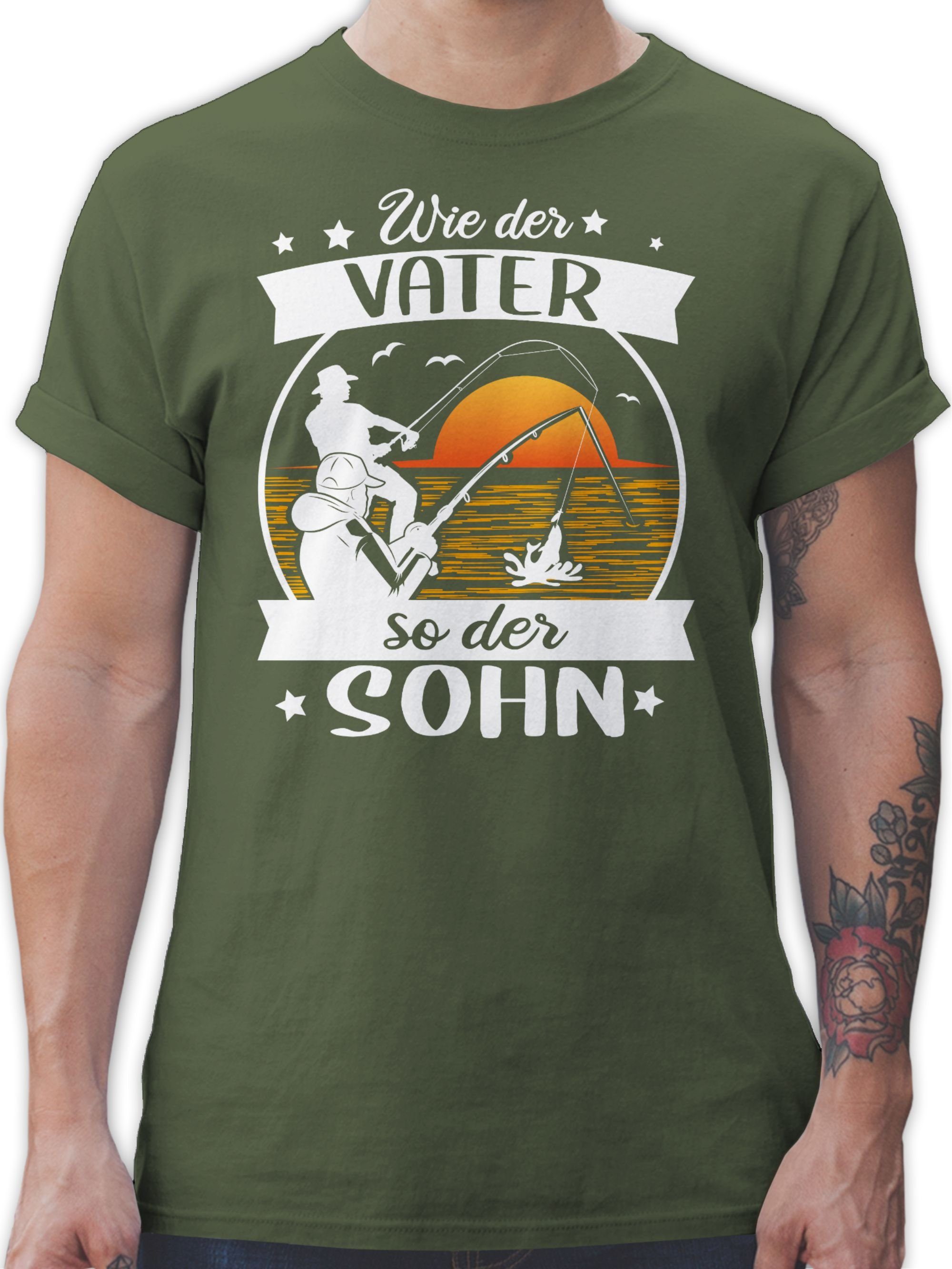 Shirtracer T-Shirt Wie der Vater so der Sohn - Angeln - weiß/orange Angler Geschenke 2 Army Grün