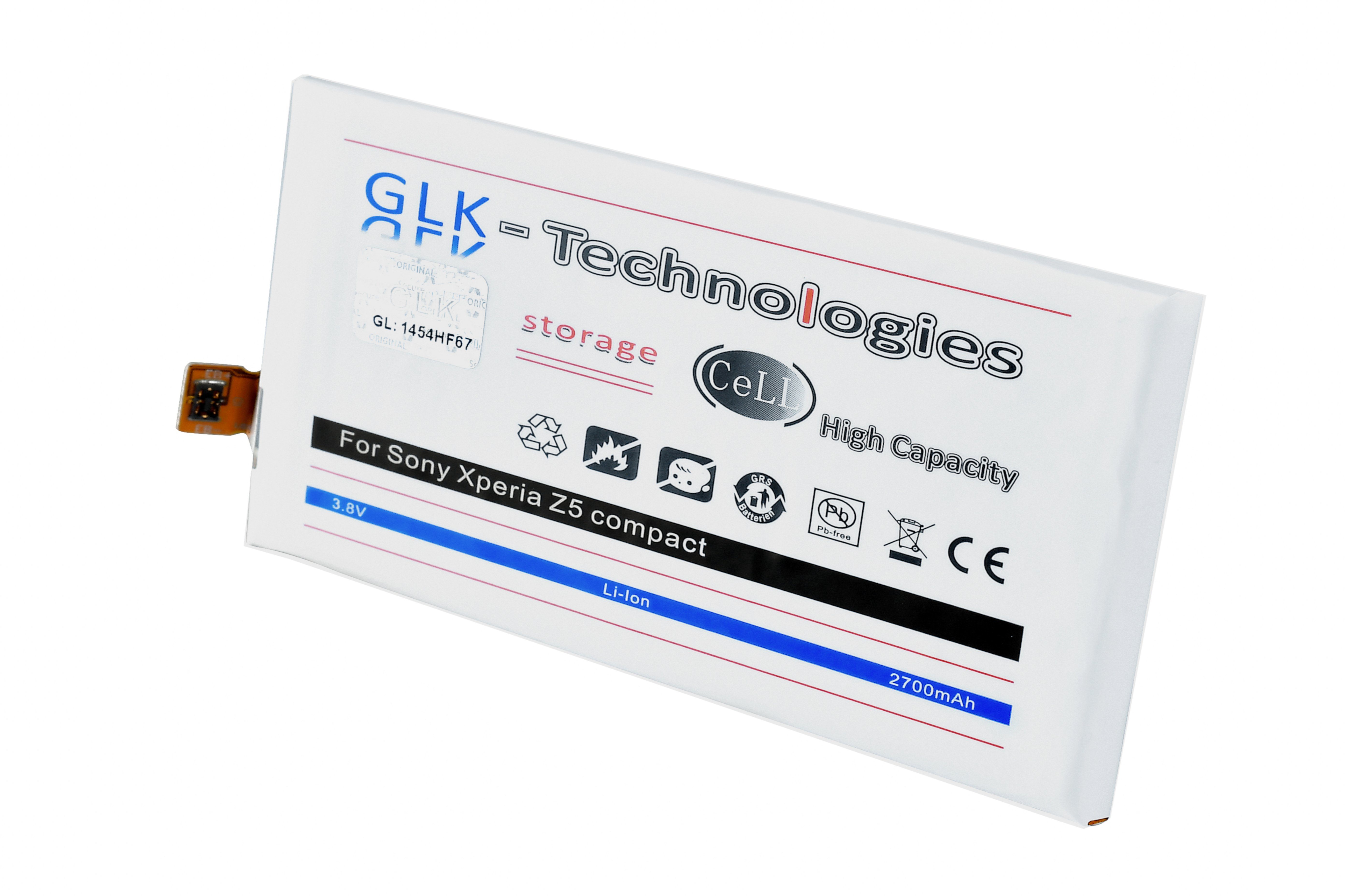 LIS1594ERPC, Sony High Xperia mit Set Werkzeug Original GLK-Technologies (3.8 accu, Power 2700 Akku, GLK-Technologies Z5 Kit mAh Compact mAh inkl. Battery, 2700 NEU kompatibel V) Ersatzakku Smartphone-Akku