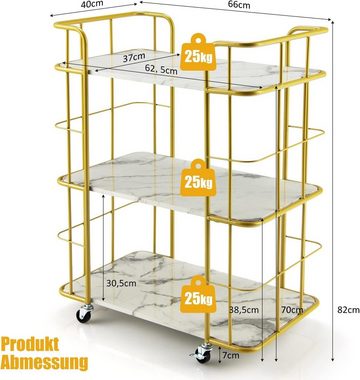 KOMFOTTEU Servierwagen 3-stöckiger Rollwagen, 66 x 40 x 82 cm