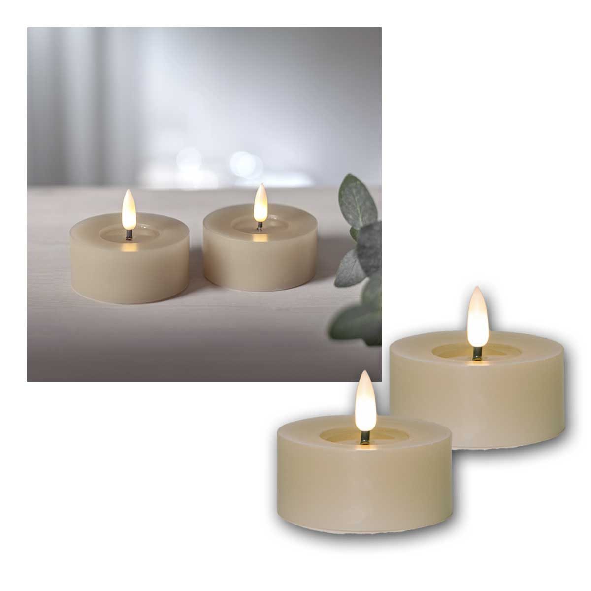 STAR TRADING LED-Kerze LED Teelicht FLAMME FLOW L beige Timer 2er Set