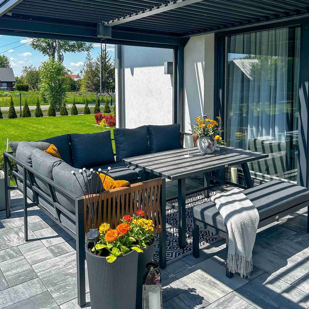 MAGOWA Gartenlounge-Set Gartenmöbel Set TEXAS – modernes Lounge Set für Terrasse, Garten, (Set, mit einem praktischen Essbereich), perfekt für Familie, Gäste und gesellige Abende im Garten