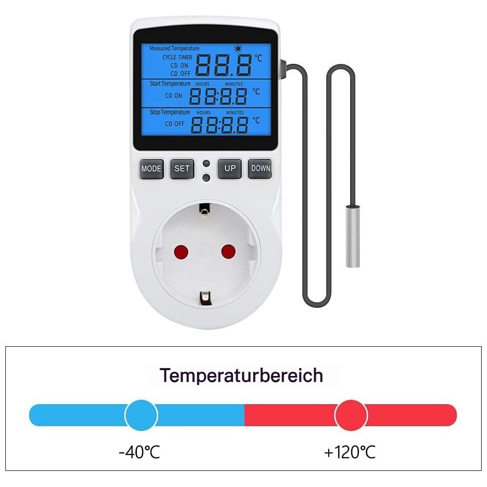 Raumthermometer Raumthermostat Steckdosen-Thermostat programmierbar von -40℃~120℃ 230V