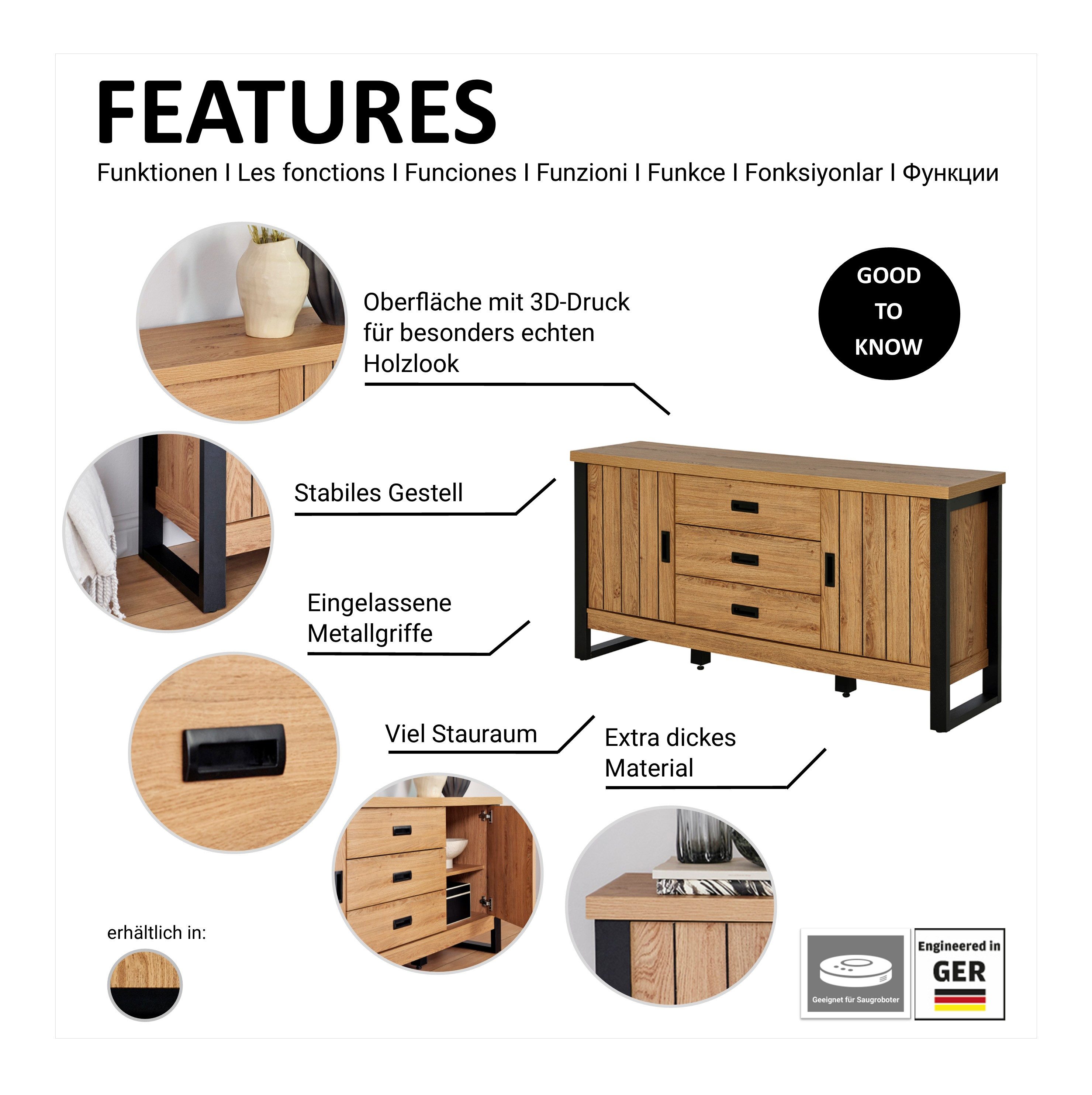 Jahnke Sideboard RIVA SB 150 (1 St), Sideboard, 2 Türen & 3 Schubladen, Breite 153 cm