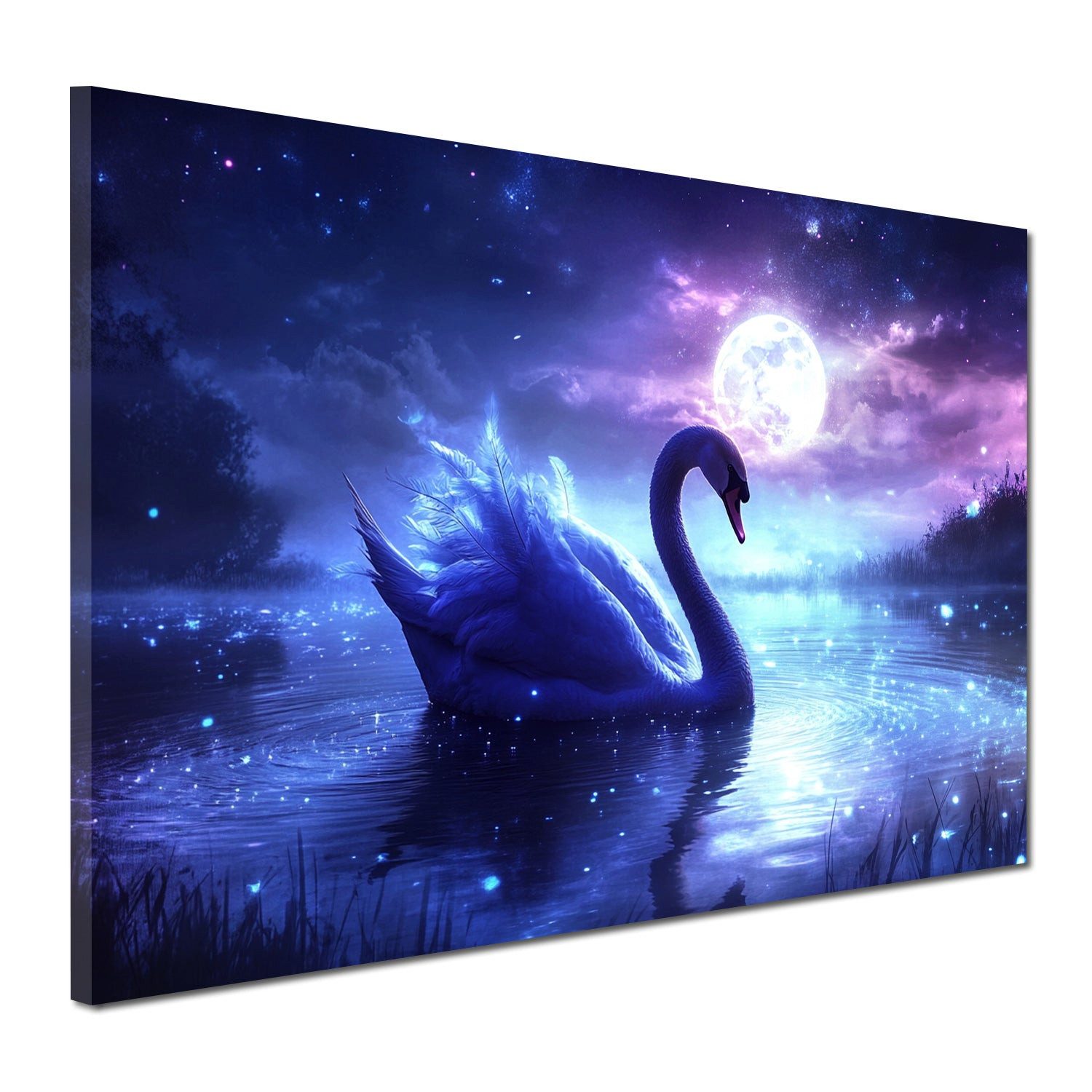 Artedinoi Leinwandbild Magischer Schwan bei Vollmond Märchen Himmel Wandbild Leinwandbild Dek, Schwan bei Vollmond