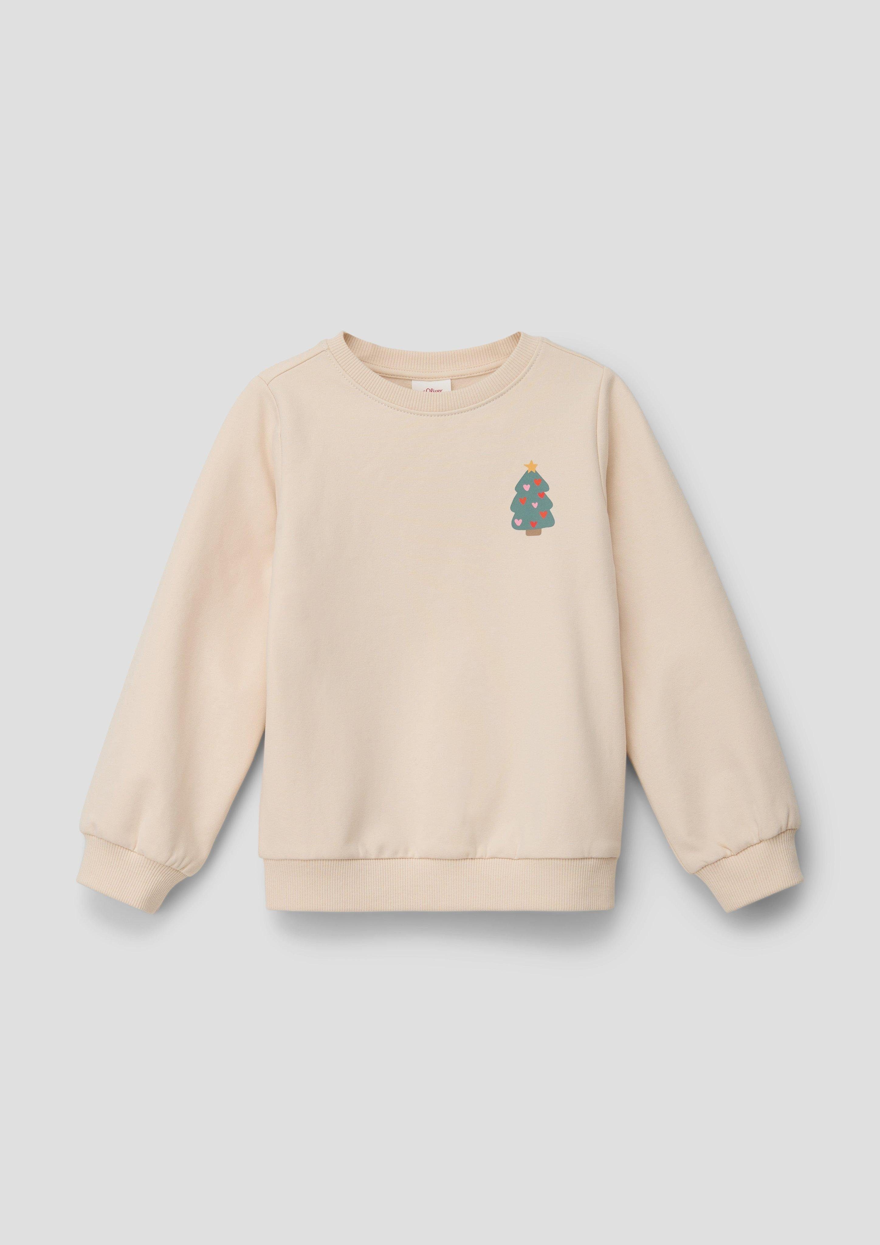 s.Oliver Sweatshirt Sweatshirt mit hat Rippblende hat Weihnachts-Motiv, Ausschnitt einen Rundhalsausschnitt, am eine