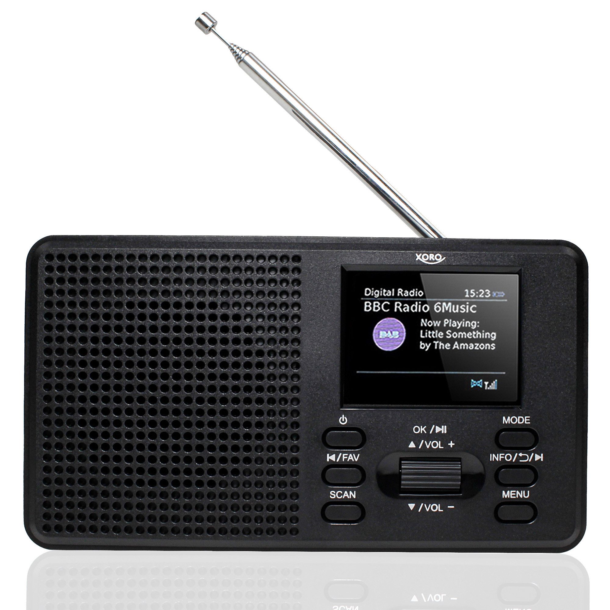 Xoro DAB 142 DAB+/UKW Radioempfang mit 2.4" Farbdisplay Digitalradio (DAB) (RDS, Wecker, Radiotext, Digitalradio (DAB), Einschlaftimer, FM/UKW, 3 W, DAB/DAB+ & FM, 2.4'' Farbdisplay, Bluetooth, Netz- & Batteriebetrieb)