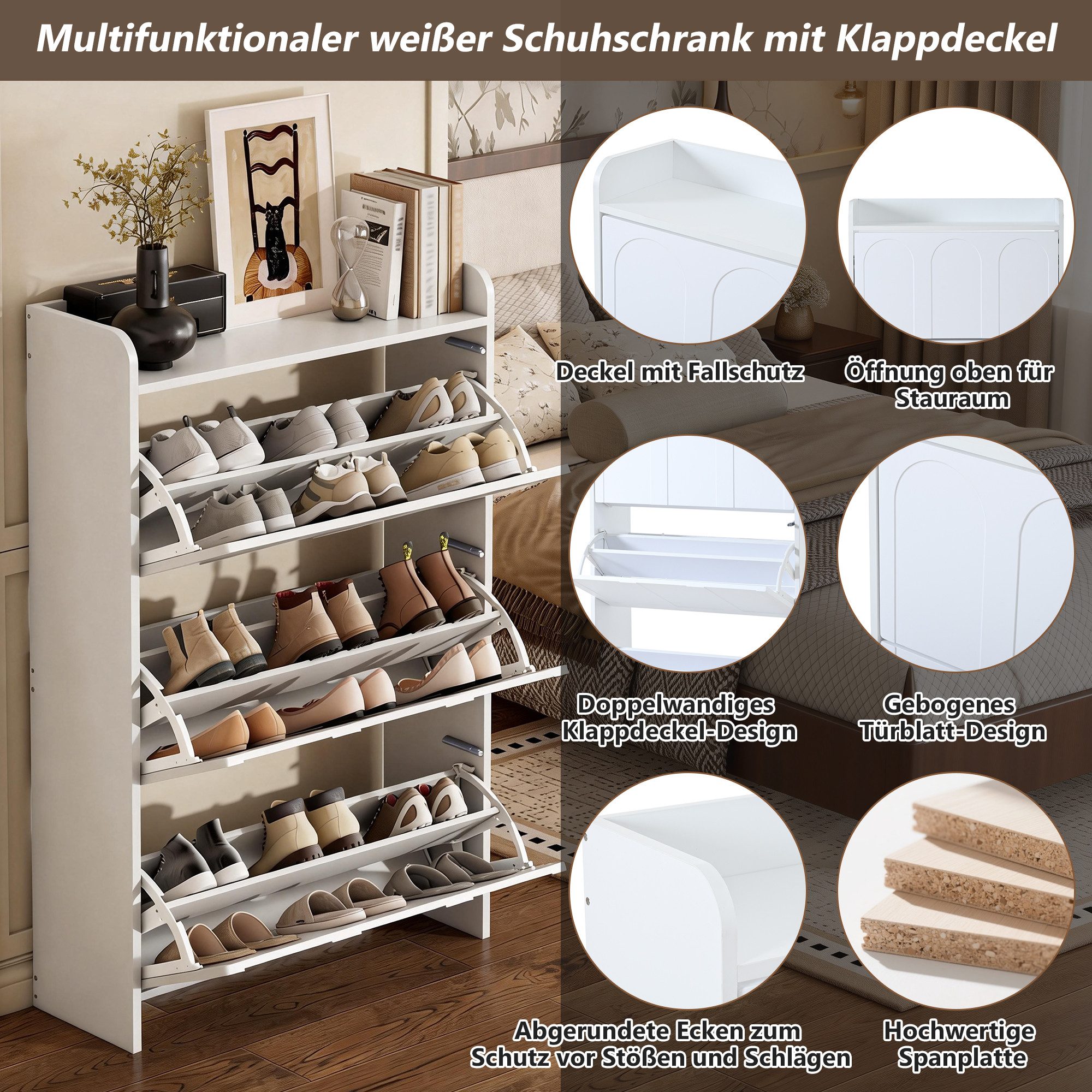 Odikalo Schuhschrank Schuhregal Schränke mit Fächern (mit 6 Fächern, Schränke Schuhschränke Schuhhochschränke,Kann in Fluren, Türen, Wohnzimmern und Büros aufge – Bild 3 von 5