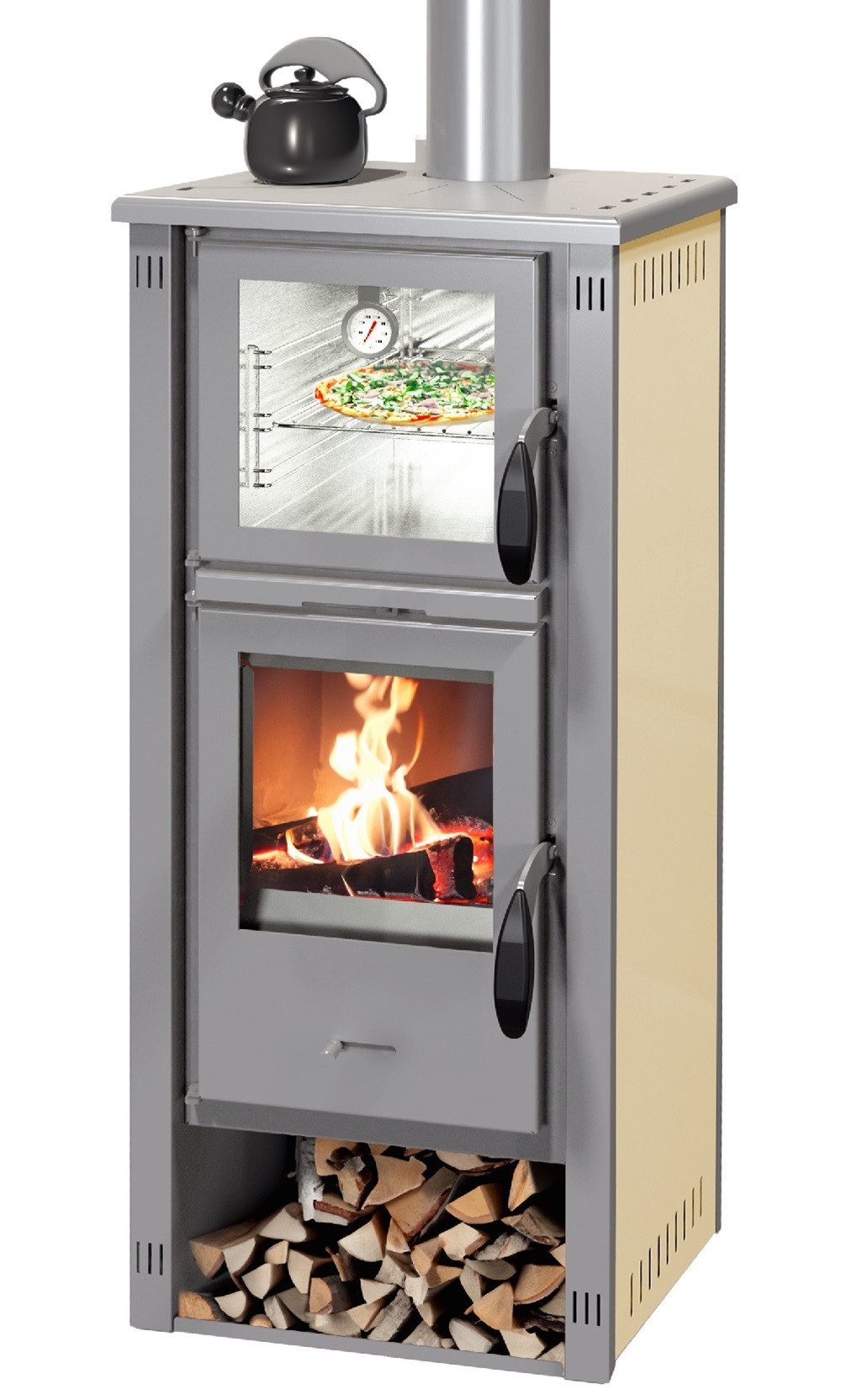 ECOfoxx Kaminofen Pella SG Metall creme mit Backfach - EEK A+, 5,40 kW günstig online kaufen