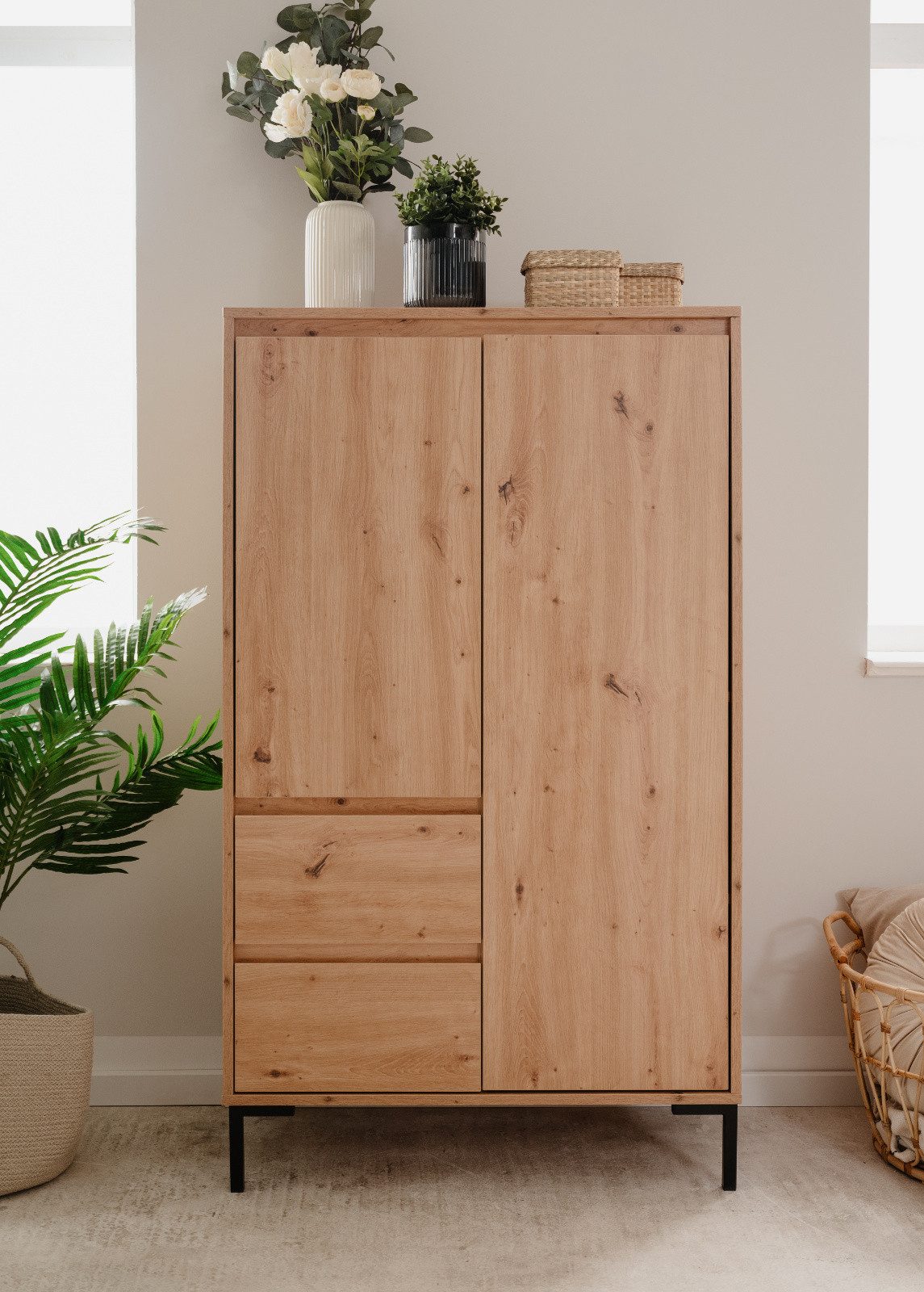 Furn.Design Highboard Bastia (Hochkommode in Eiche Artisan, 81 x 139 cm), mit viel Stauraum