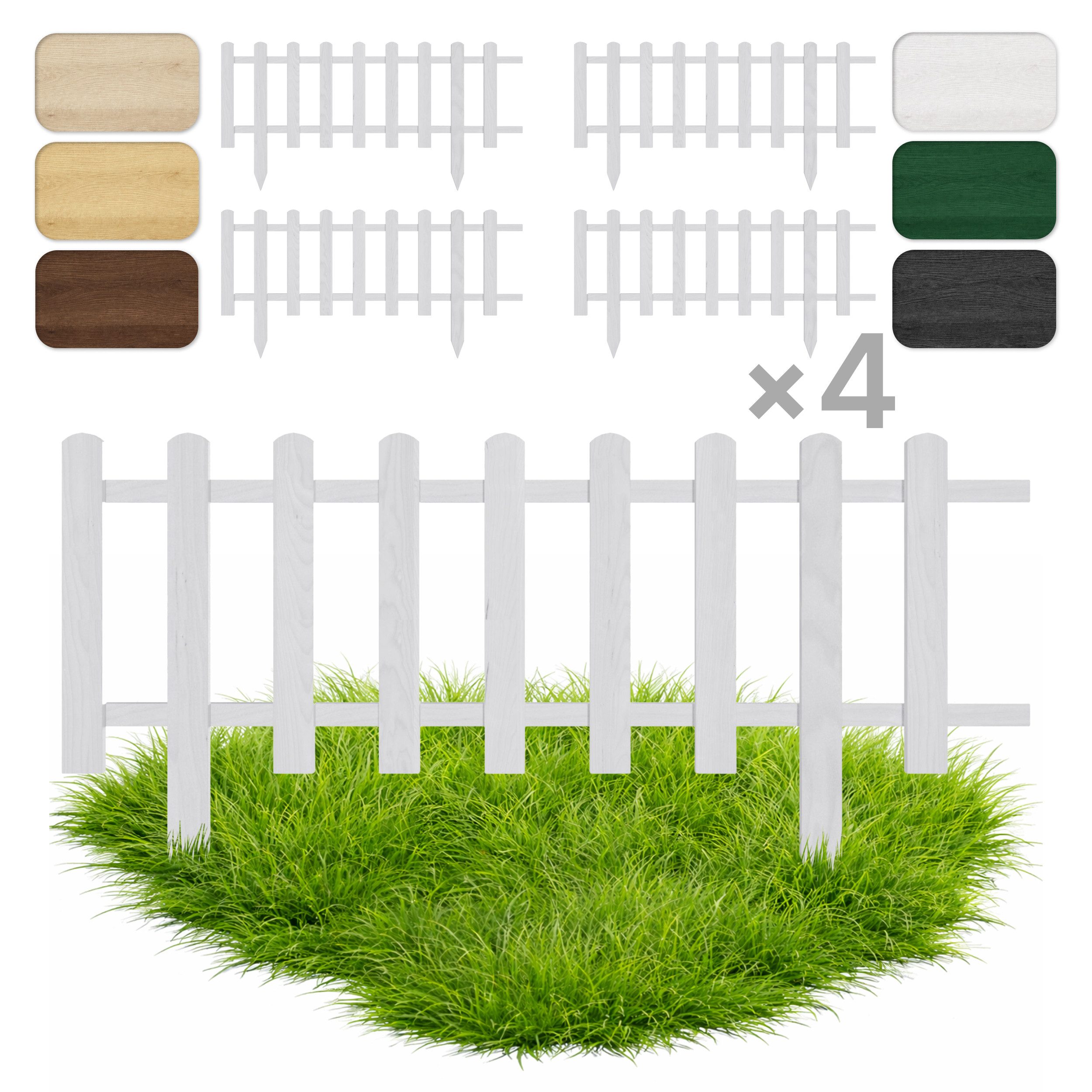 Floranica Zierzaun Vorgartenzaun, Beeteinfassung, Beetumrandung, Steckzaun Zierzaun, (20 x 100 cm, 4-St., Weiß), Gartenzaun aus Holz für Wege Beeten, Dekozaun Lattenzaun