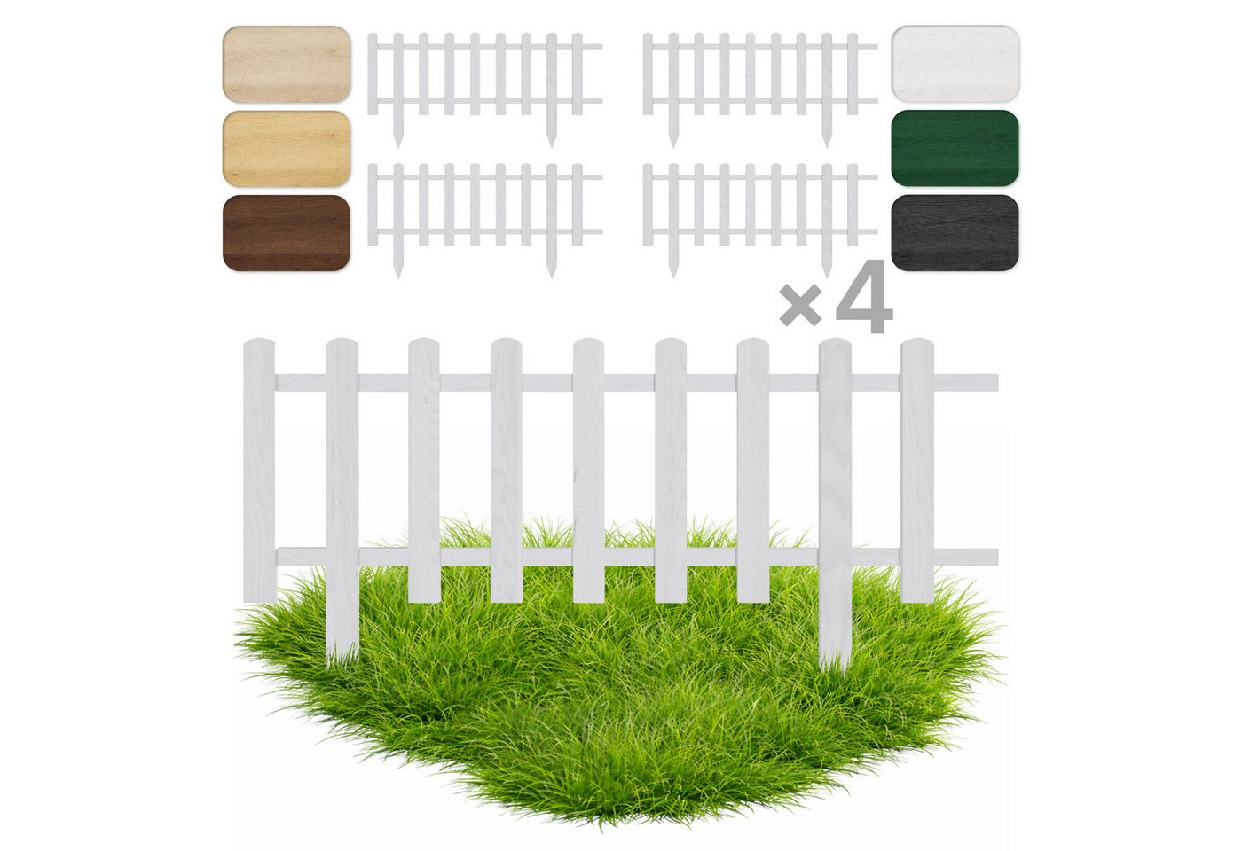 Floranica Zierzaun Vorgartenzaun, Beeteinfassung, Beetumrandung, Steckzaun Zierzaun, (20 x 100 cm, 4-St., Weiß), Gartenzaun aus Holz für Wege Beeten, Dekozaun Lattenzaun