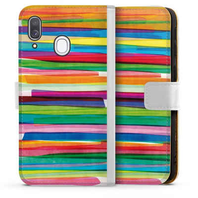 DeinDesign Handyhülle Streifen Wasserfarbe bunt Colorful Stripes1, Samsung Galaxy A40 Hülle Handy Flip Case Wallet Cover