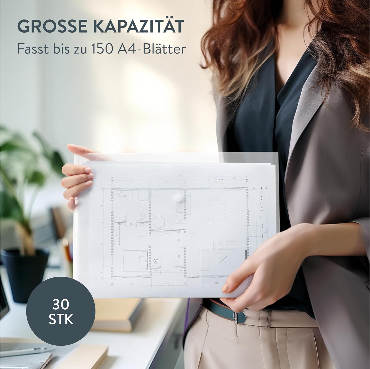 H&S Konferenzmappe H&S 30er Dokumentenmappe A4 transparent mit Druckknopf