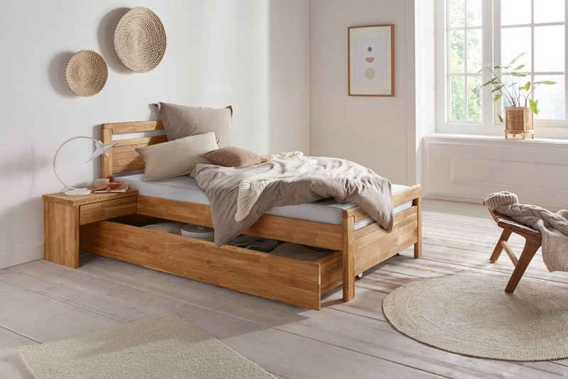 andas Einzelbett »Adela« (3-St), aus massivem Eichenholz, in diversen Breiten, mit 1 oder 2 Bettkästen