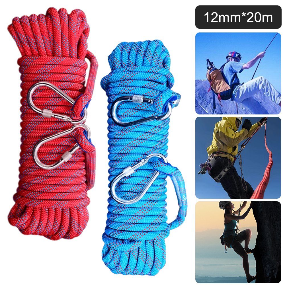 20m 12mm Kletterseil Sicherheitsseil mit Karabinerhaken Seil Sicherung Kletterseil