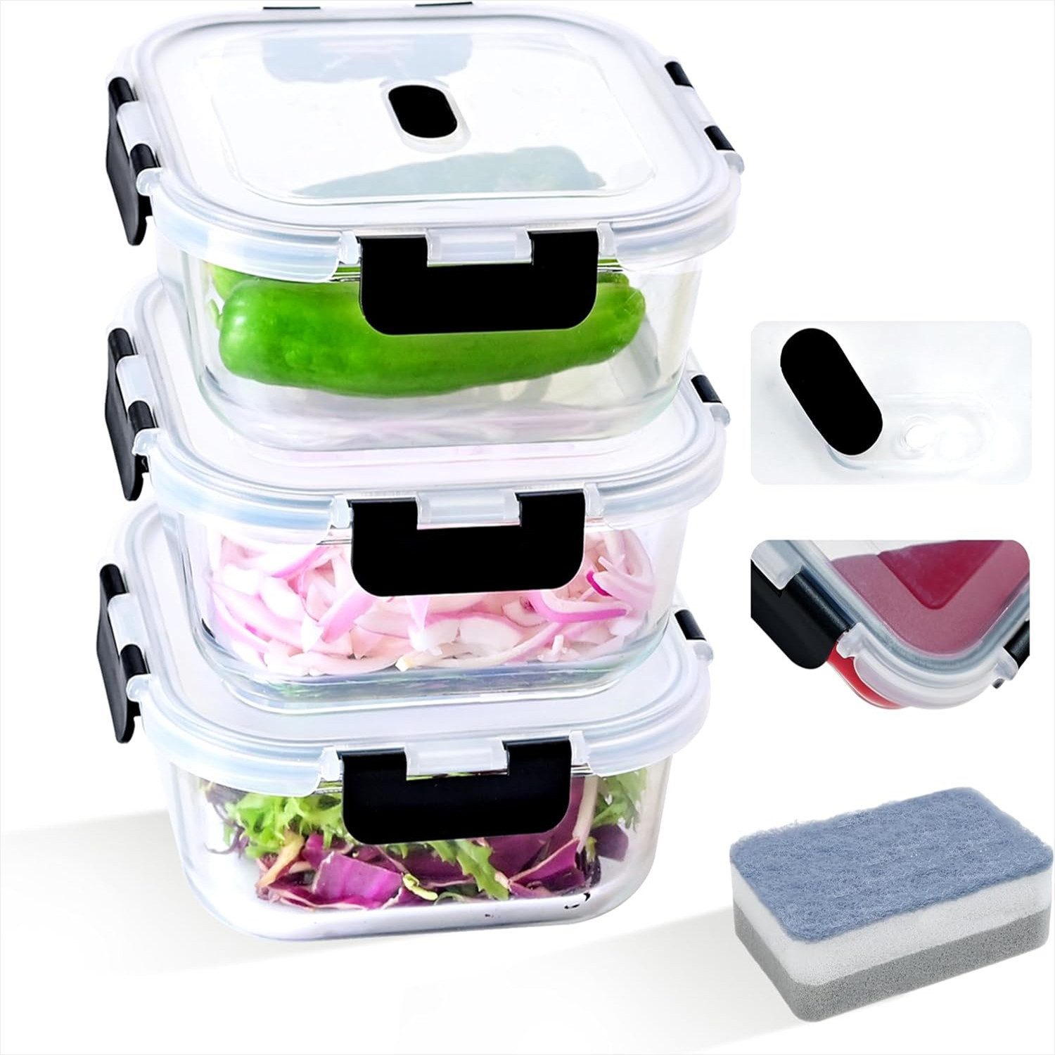KingLux Frischhaltedose Meal Prep Boxen Glas,Vorratsbehälter Glas, Glasbehälter Mit Deckel, Borosilikatglas, (3-tlg)