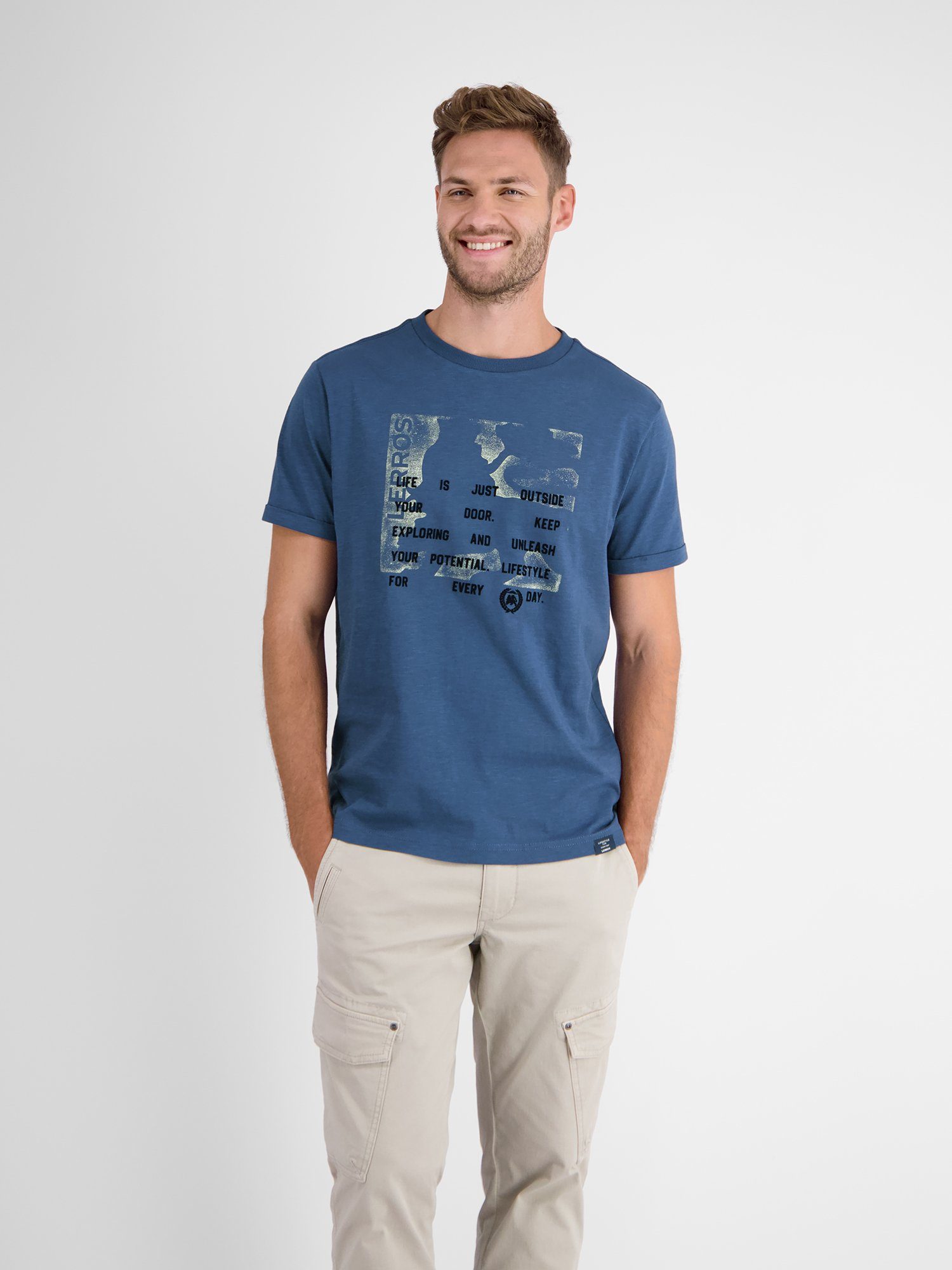 LERROS T-Shirt LERROS T-Shirt, Graphic Print STORM BLUE