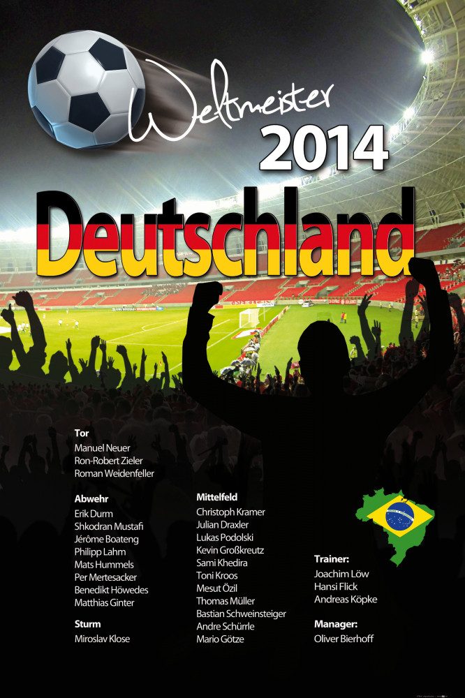 Poster FuÃŸball Kunstdruck Bild - Deutschland Weltmeister 2014 (120 x 80 cm)