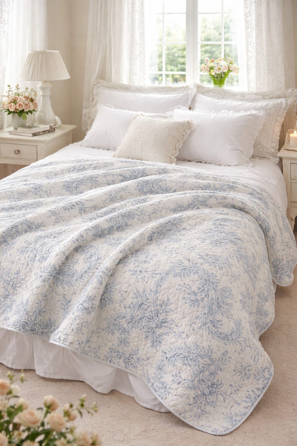 Wohndecke Blue, AU Maison, Quilt-Optik aus Baumwolle 140 × 180 cm