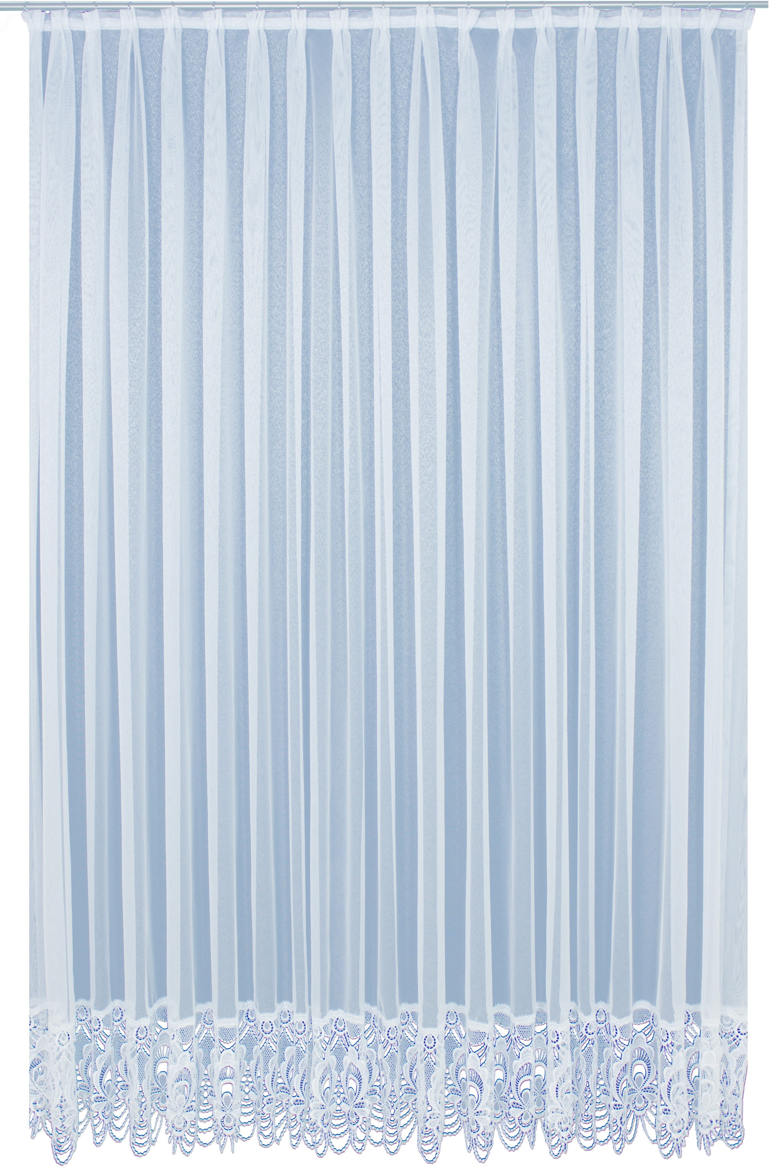 Wirth Gardine Elena (1 St), Faltenband, halbtransparent, Sablé, Store veredelt mit echter Plauener Spitze Stickerei, gerade