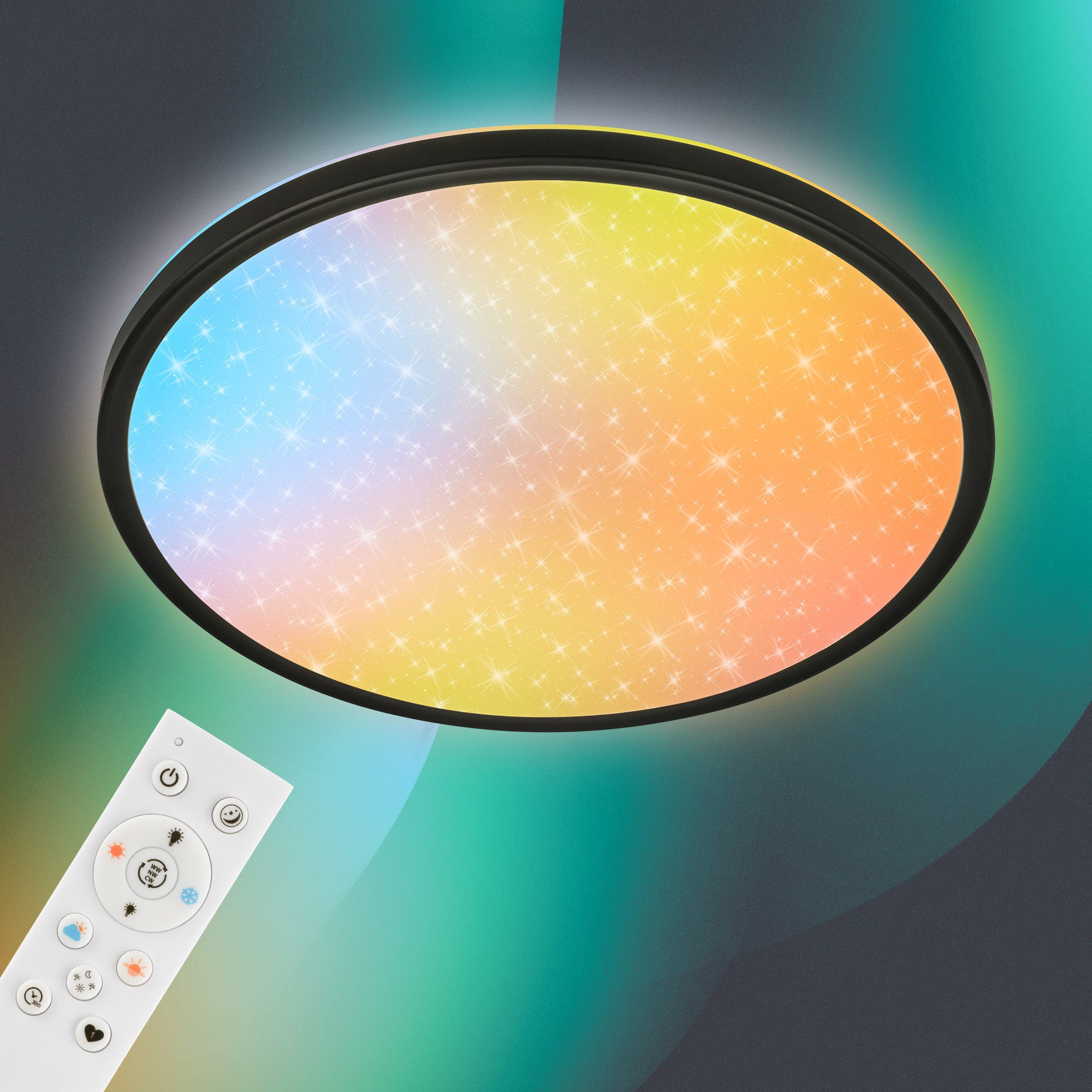 Briloner Leuchten LED Deckenleuchte LED Deckenlampe AuraGlow Dimmbar Fernbedienung Sternenhimmel, LED fest integriert, CCT Farbtemperatursteuerung, 37,5x4 cm, Schlafzimmer, Wohnzimmer