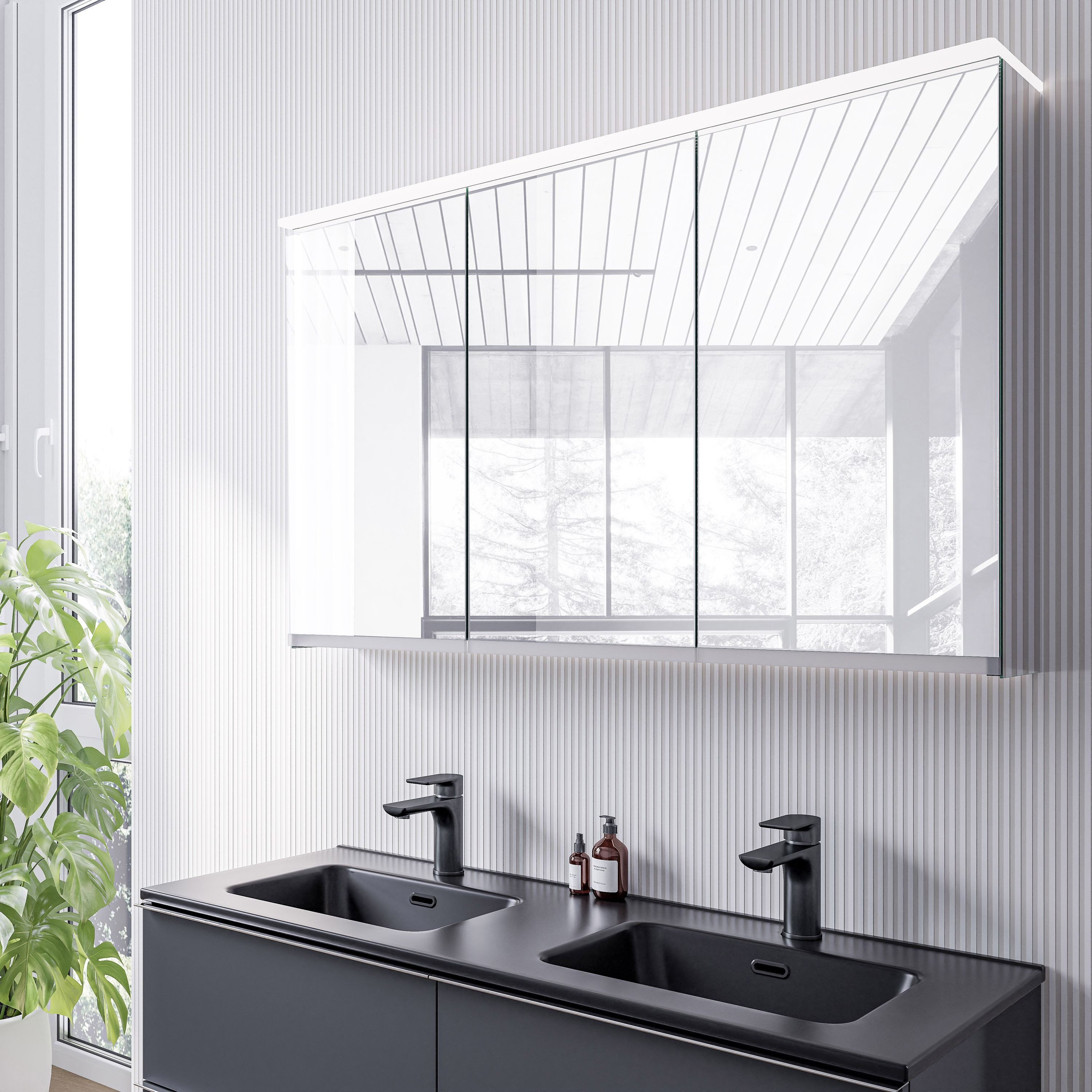 Bernstein Badezimmerspiegelschrank VARO Verspiegelt 120cm Spiegelschrank LED dimmbar Waschtischbeleuchtung Steckdose