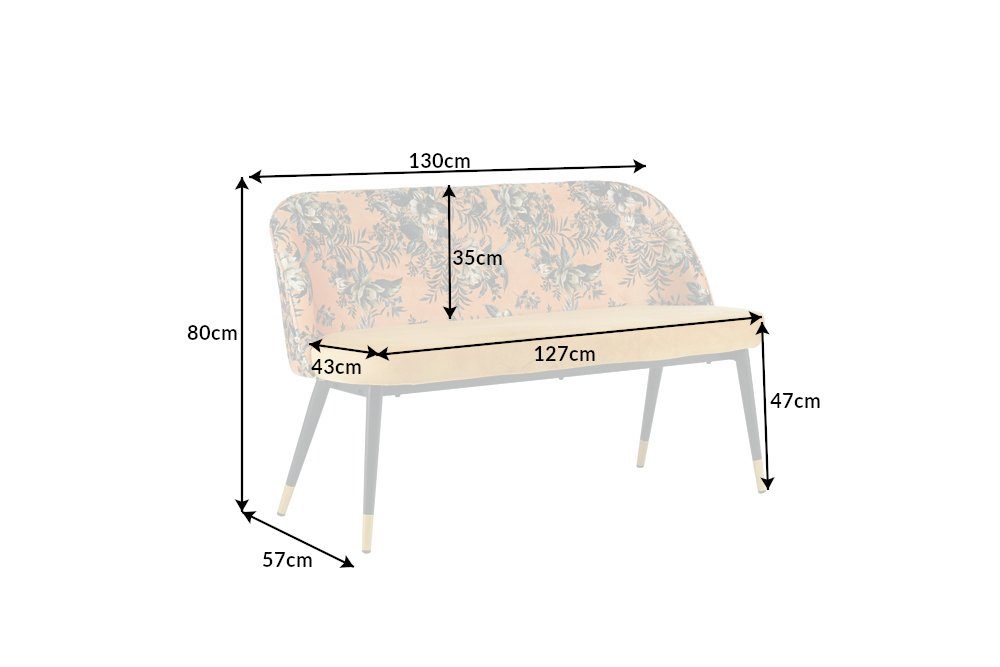 Wohnzimmer PRÊT-À-PORTER bunt · riess-ambiente 1-St), / · gelb (Einzelartikel, schwarz · | florales Retro Samt gelb, Metall gelb Design · Sitzbank