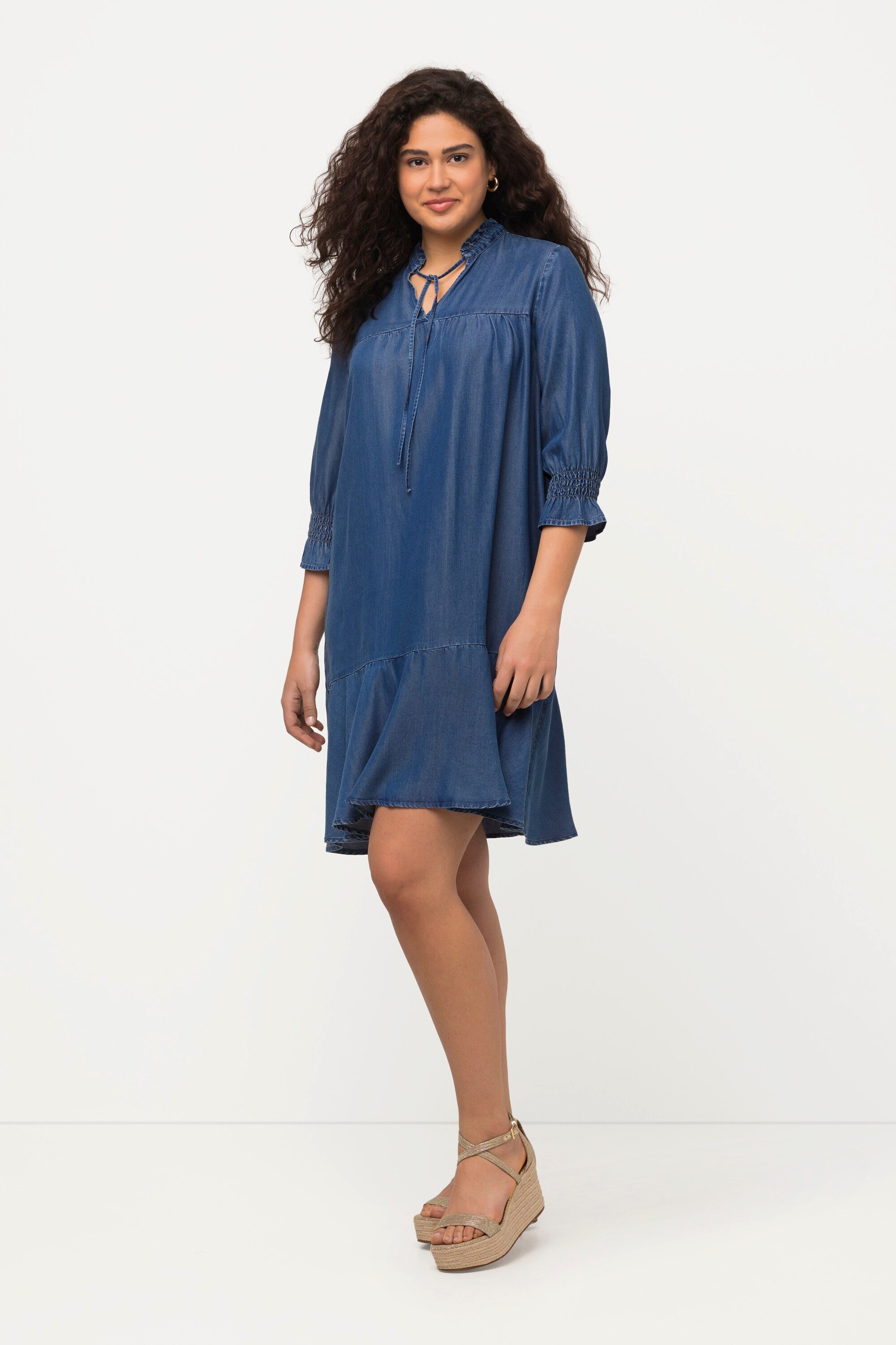 Jerseykleid Lyocell-Kleid Jeansoptik Tunika-Ausschnitt 3/4-Arm