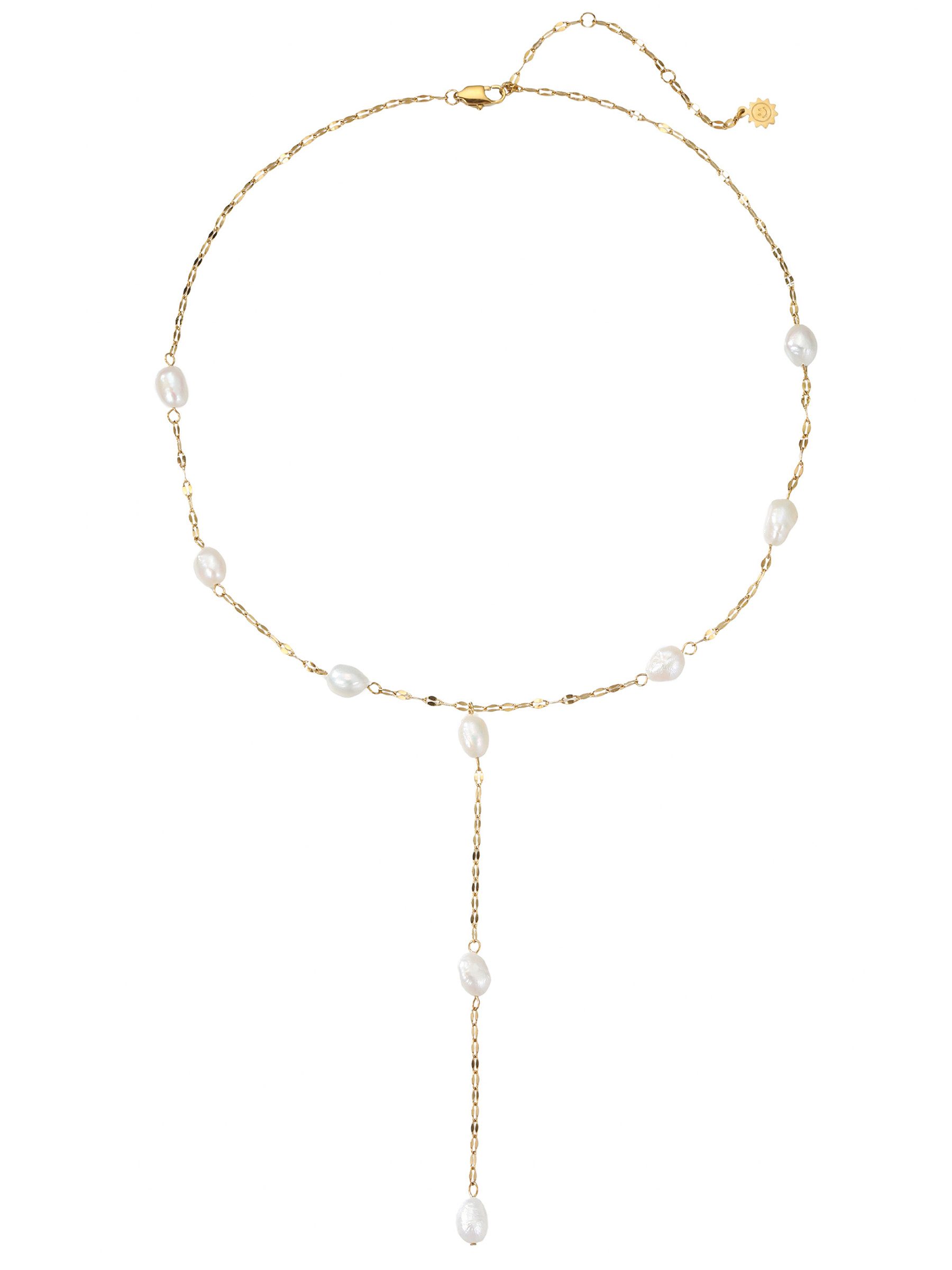 Perlenkette Y-Form – Edelstahl Collier vergoldet mit Süßwasserperlen