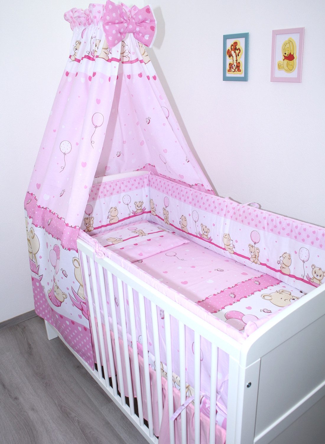 Babybettwäsche Baby Bettset- 6 teiliges mit 420 Nestchen Vollstoff Himmel Bettwäsche