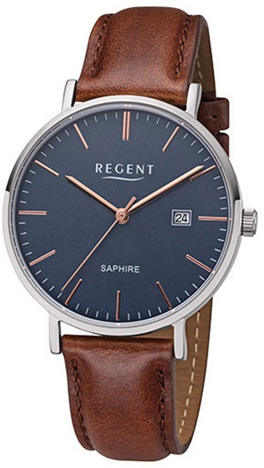 Herren (ca. Quarzuhr Regent Regent Uhr Herren Quarz, mittel Leder 38mm), Lederarmband Armbanduhr rund, F-1228