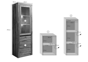 Massivmoebel24 Standvitrine Vitrine Wild-/Zerreiche 62x42x191 natur geölt MONTREUX #120