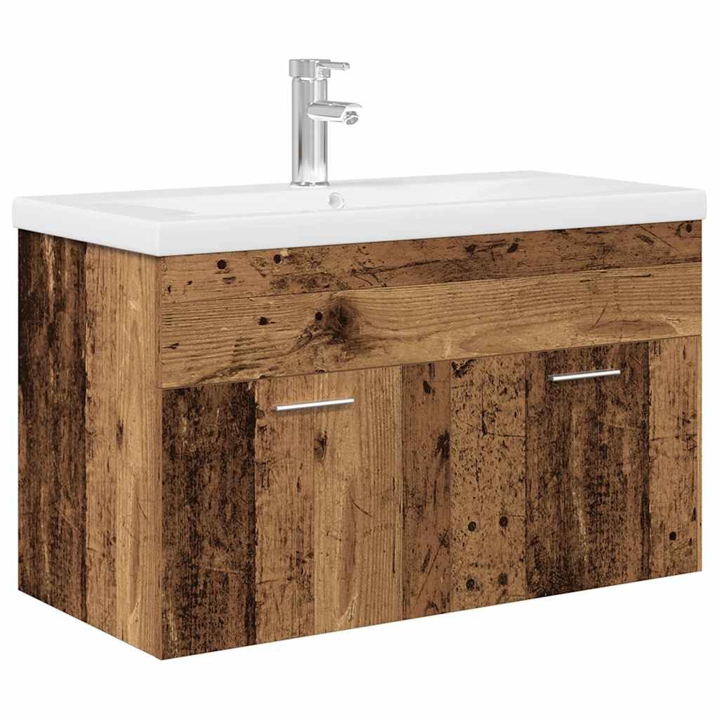 Badezimmer-Set Waschbeckenunterschrank mit Einbaubecken Altholz-Optik